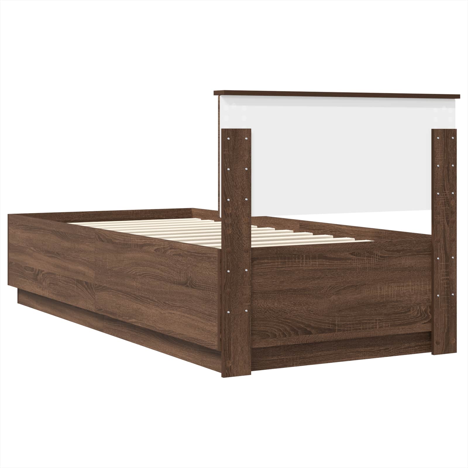 Bedframe met hoofdeinde Bruin Eiken 70 x 190 cm Bewerkt hout is nu te koop bij PeponiXL, paradijselijk wonen!