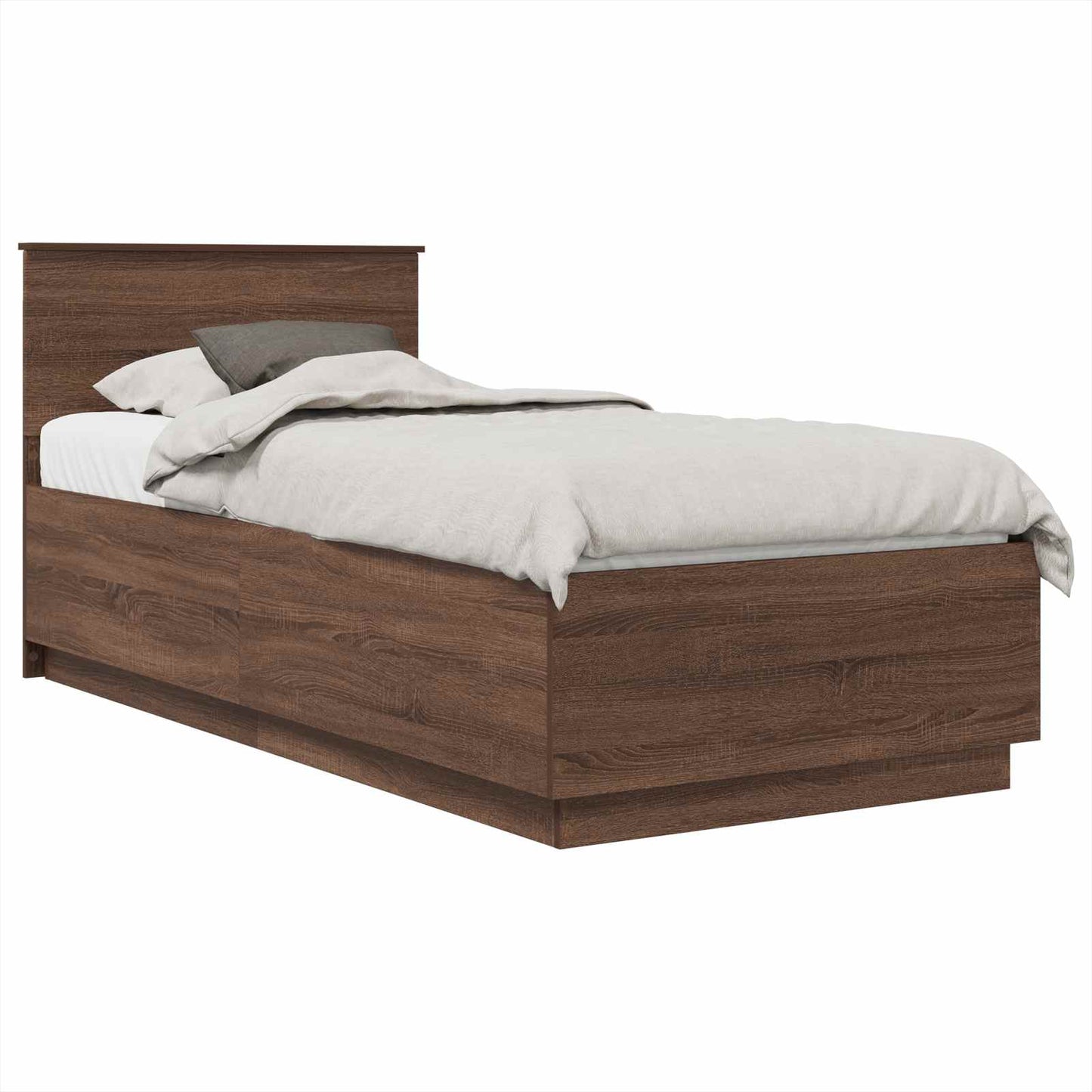 Bedframe met hoofdeinde Bruin Eiken 70 x 190 cm Bewerkt hout is nu te koop bij PeponiXL, paradijselijk wonen!