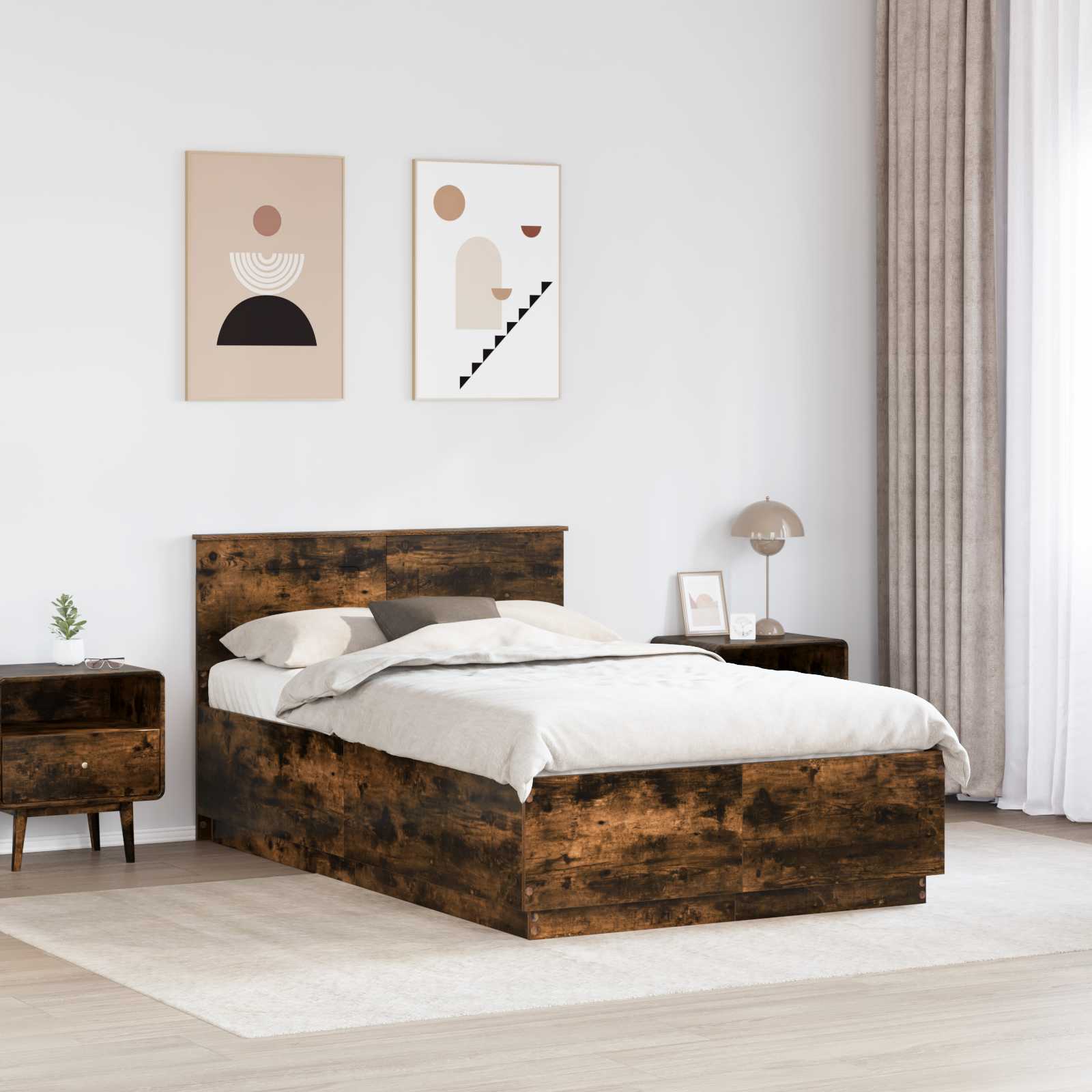 Bedframe met hoofdeinde Gerookt eiken 120 x 190 cm Bewerkt hout is nu te koop bij PeponiXL, paradijselijk wonen!