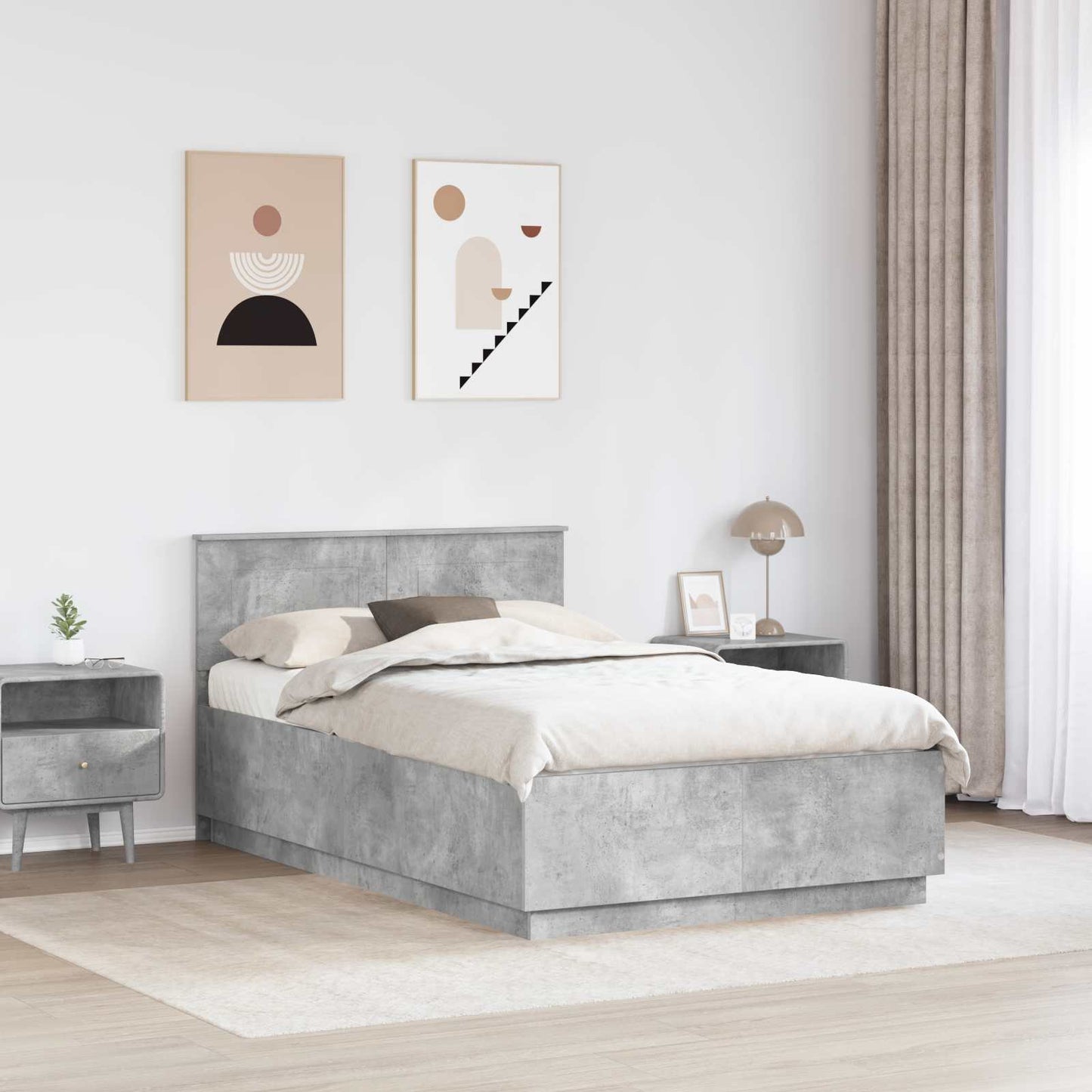 Bedframe met hoofdeinde Betongrijs 120 x 200 cm Bewerkt hout is nu te koop bij PeponiXL, paradijselijk wonen!