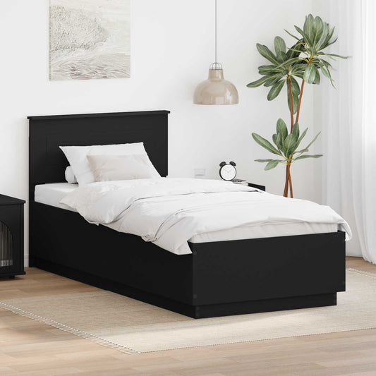 Bedframe met hoofdeinde Zwart 90 x 190 cm Bewerkt hout is nu te koop bij PeponiXL, paradijselijk wonen!
