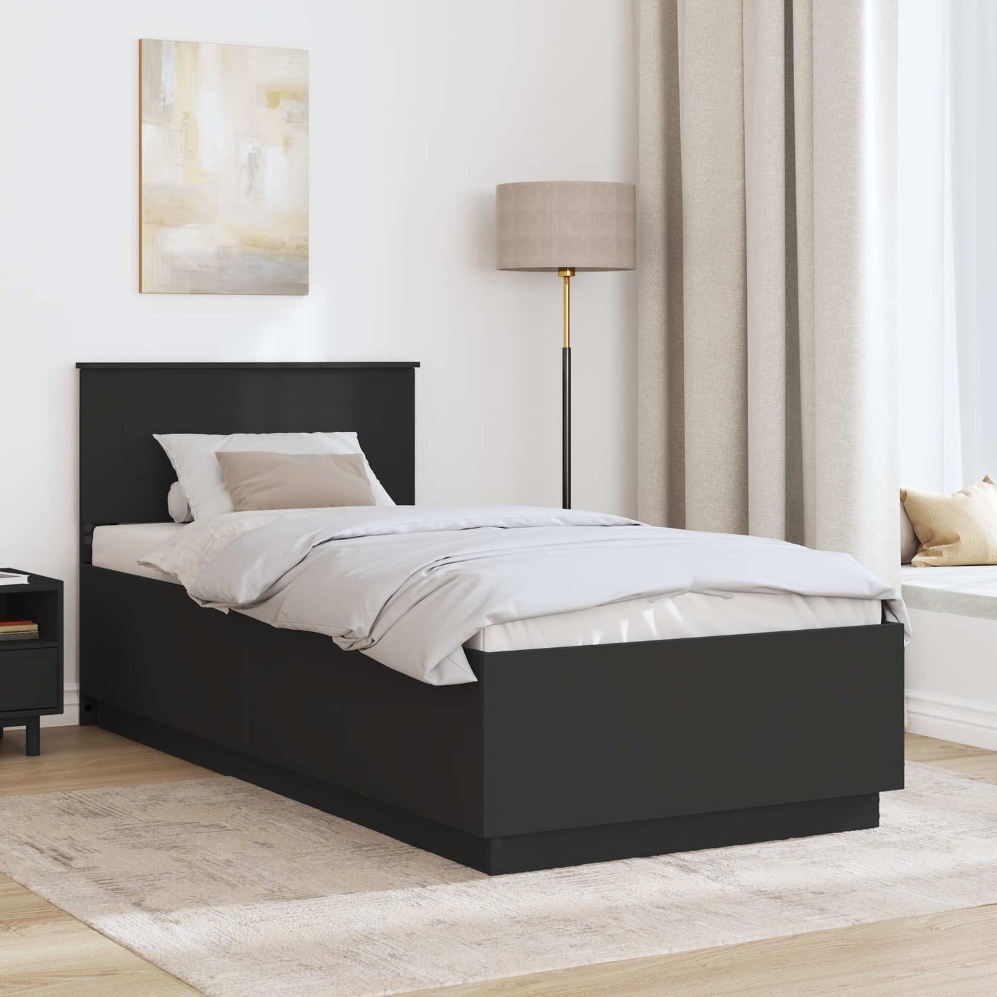 Bedframe met hoofdeinde Zwart 90 x 190 cm Bewerkt hout is nu te koop bij PeponiXL, paradijselijk wonen!