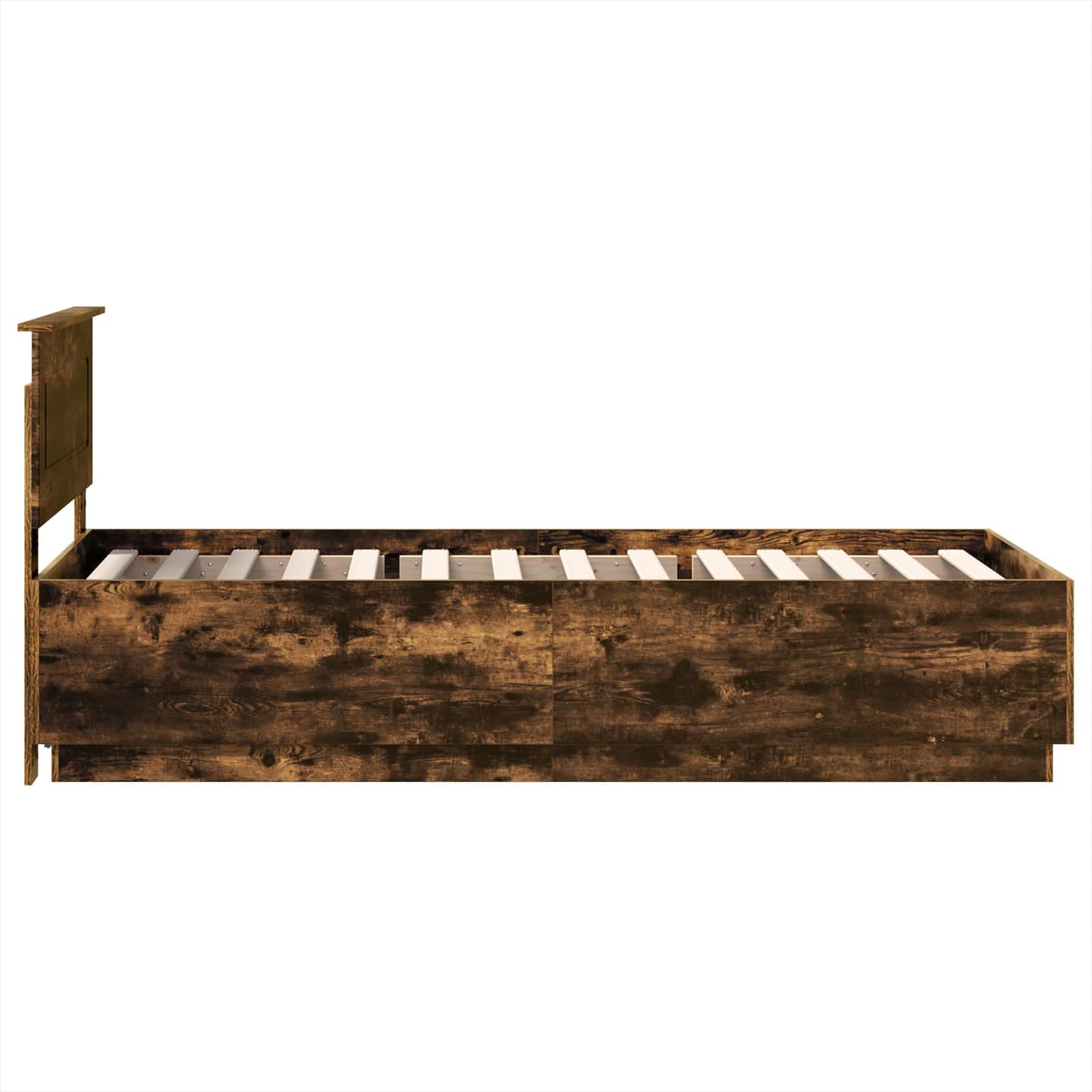 Bedframe met hoofdeinde Gerookt eiken 70 x 190 cm Bewerkt hout is nu te koop bij PeponiXL, paradijselijk wonen!