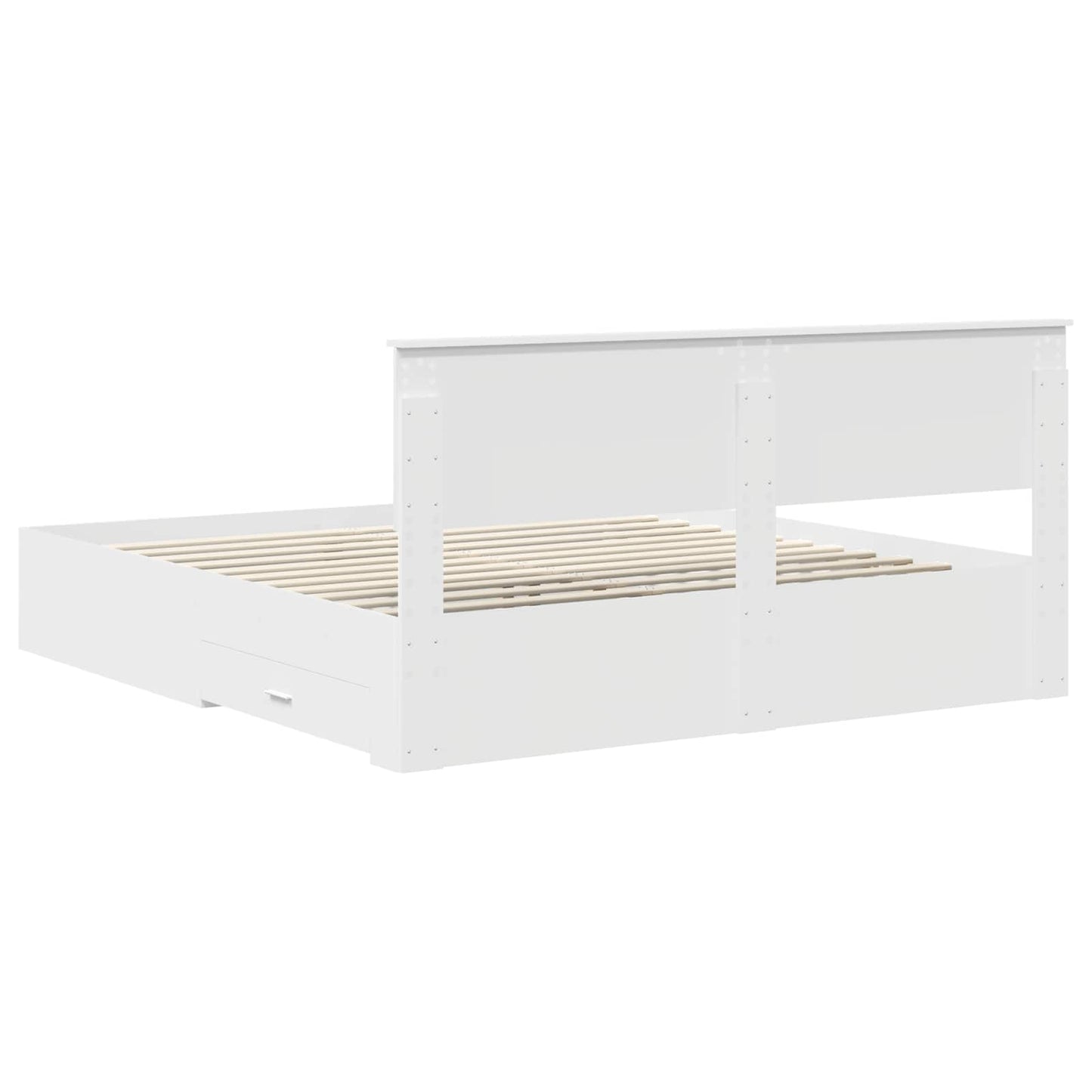 Bedframe met hoofdeinde met lade Wit 200 x 200 cm Bewerkt hout is nu te koop bij PeponiXL, paradijselijk wonen!