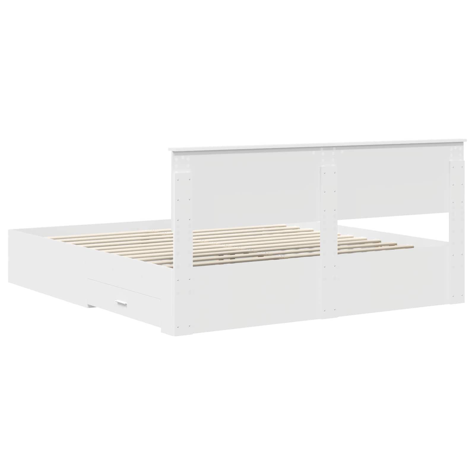 Bedframe met hoofdeinde met lade Wit 200 x 200 cm Bewerkt hout is nu te koop bij PeponiXL, paradijselijk wonen!