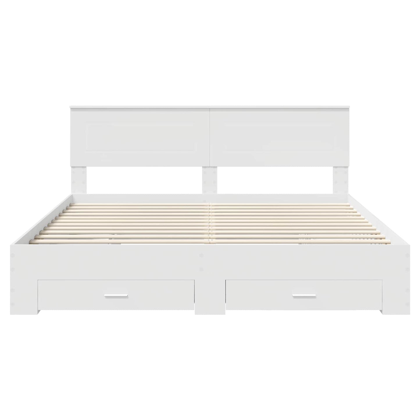 Bedframe met hoofdeinde met lade Wit 200 x 200 cm Bewerkt hout is nu te koop bij PeponiXL, paradijselijk wonen!