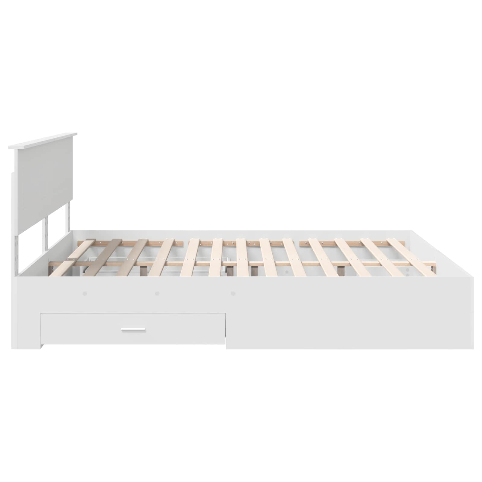 Bedframe met hoofdeinde met lade Wit 200 x 200 cm Bewerkt hout is nu te koop bij PeponiXL, paradijselijk wonen!