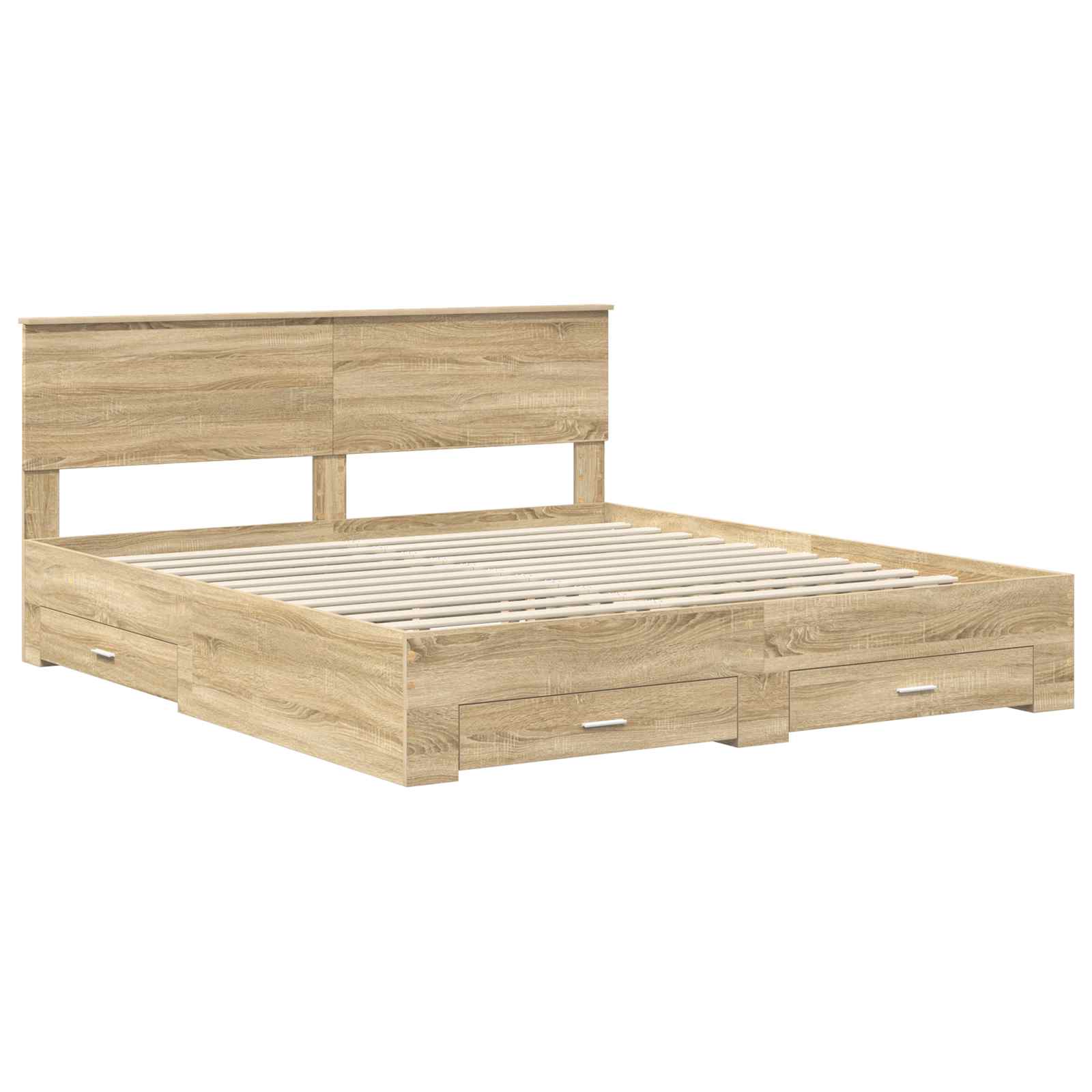 Bedframe met hoofdeinde Sonoma Eiken 200 x 200 cm Bewerkt hout is nu te koop bij PeponiXL, paradijselijk wonen!