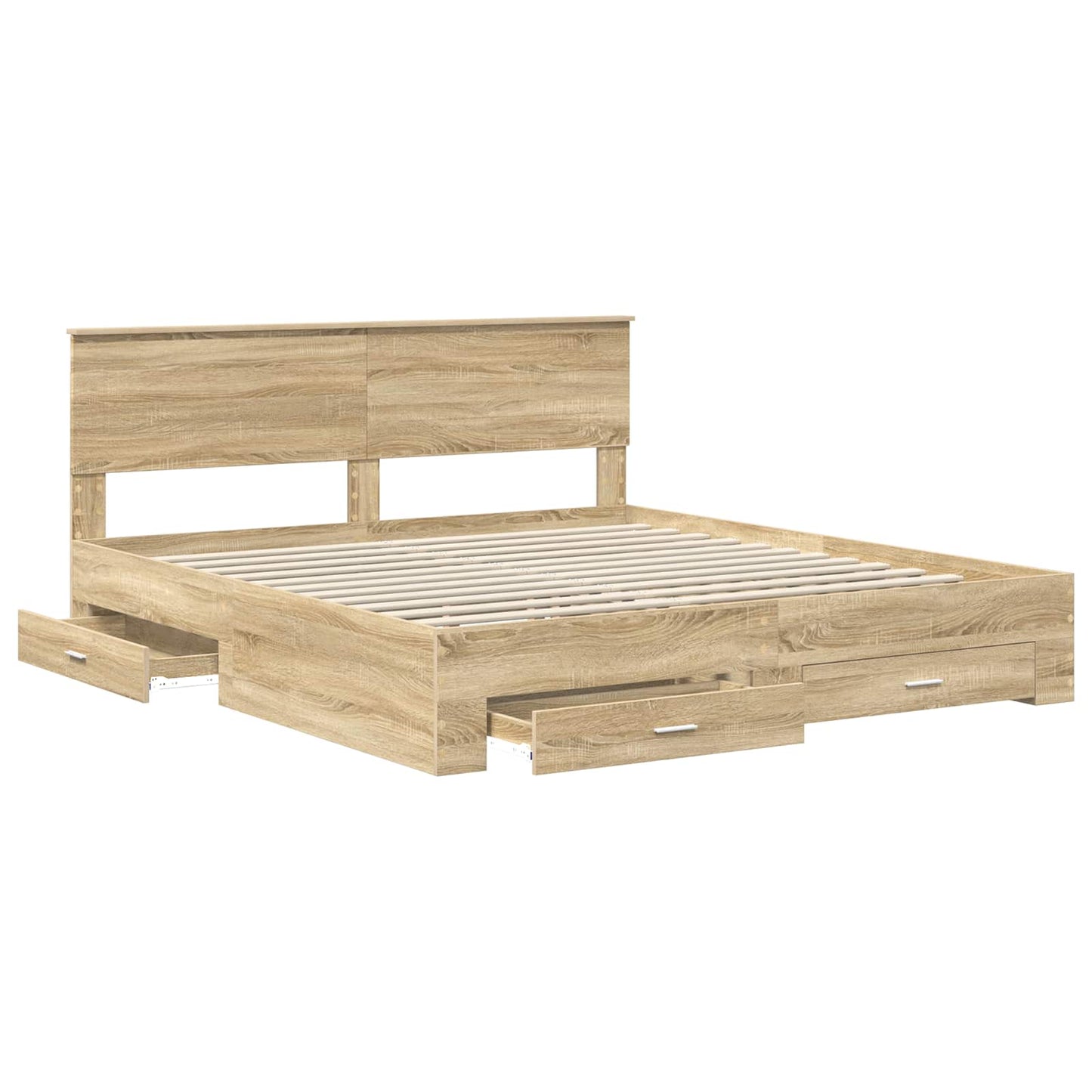 Bedframe met hoofdeinde Sonoma Eiken 200 x 200 cm Bewerkt hout is nu te koop bij PeponiXL, paradijselijk wonen!
