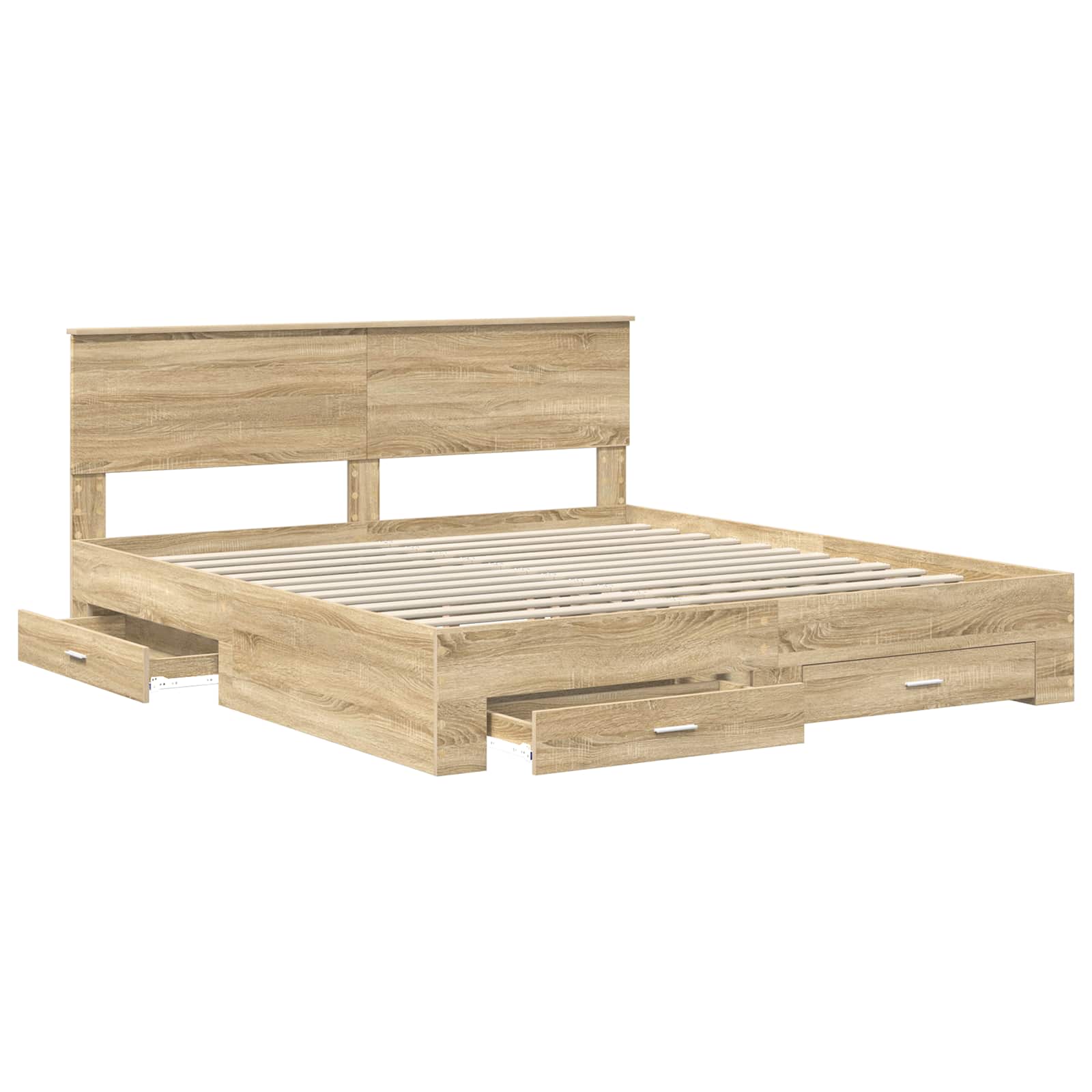 Bedframe met hoofdeinde Sonoma Eiken 200 x 200 cm Bewerkt hout is nu te koop bij PeponiXL, paradijselijk wonen!