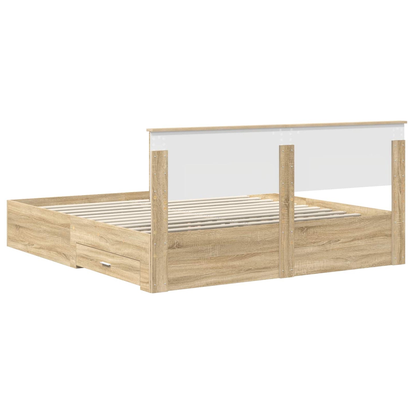 Bedframe met hoofdeinde Sonoma Eiken 200 x 200 cm Bewerkt hout is nu te koop bij PeponiXL, paradijselijk wonen!