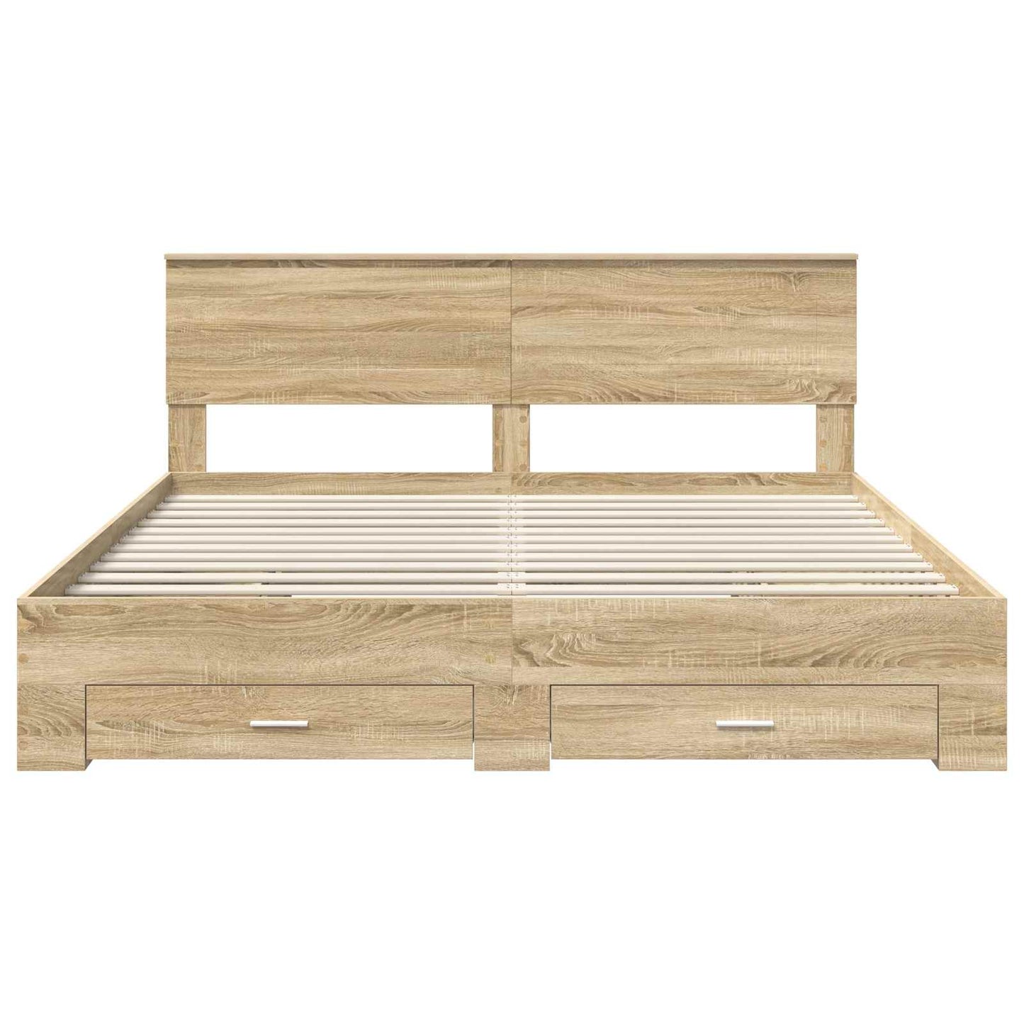 Bedframe met hoofdeinde Sonoma Eiken 200 x 200 cm Bewerkt hout is nu te koop bij PeponiXL, paradijselijk wonen!