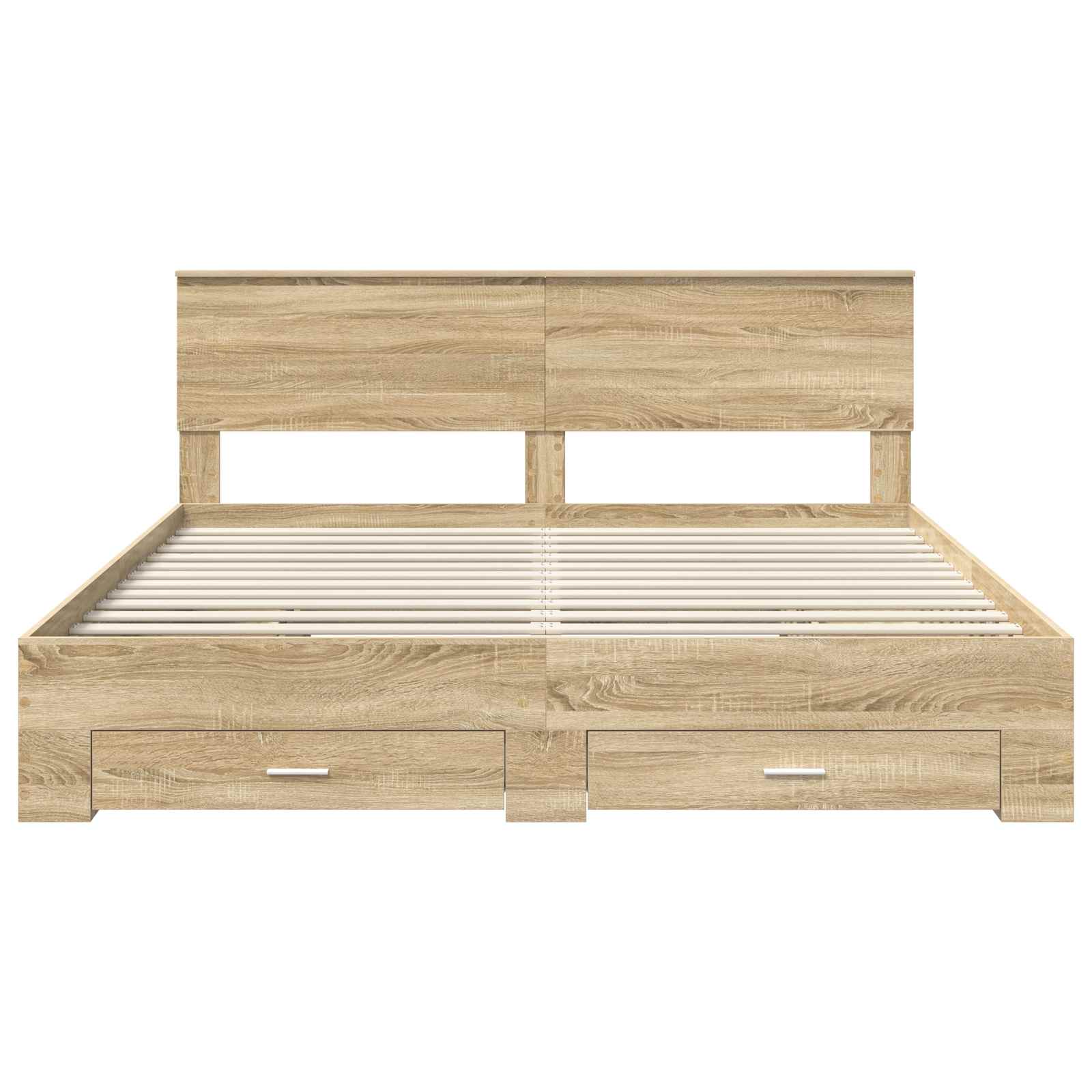 Bedframe met hoofdeinde Sonoma Eiken 200 x 200 cm Bewerkt hout is nu te koop bij PeponiXL, paradijselijk wonen!