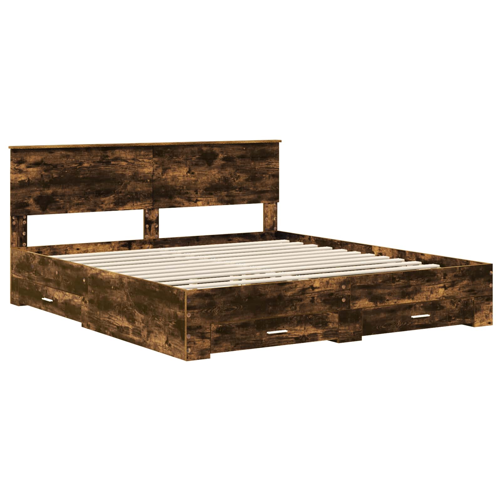 Bedframe met hoofdeinde Gerookt eiken 200 x 200 cm Bewerkt hout is nu te koop bij PeponiXL, paradijselijk wonen!
