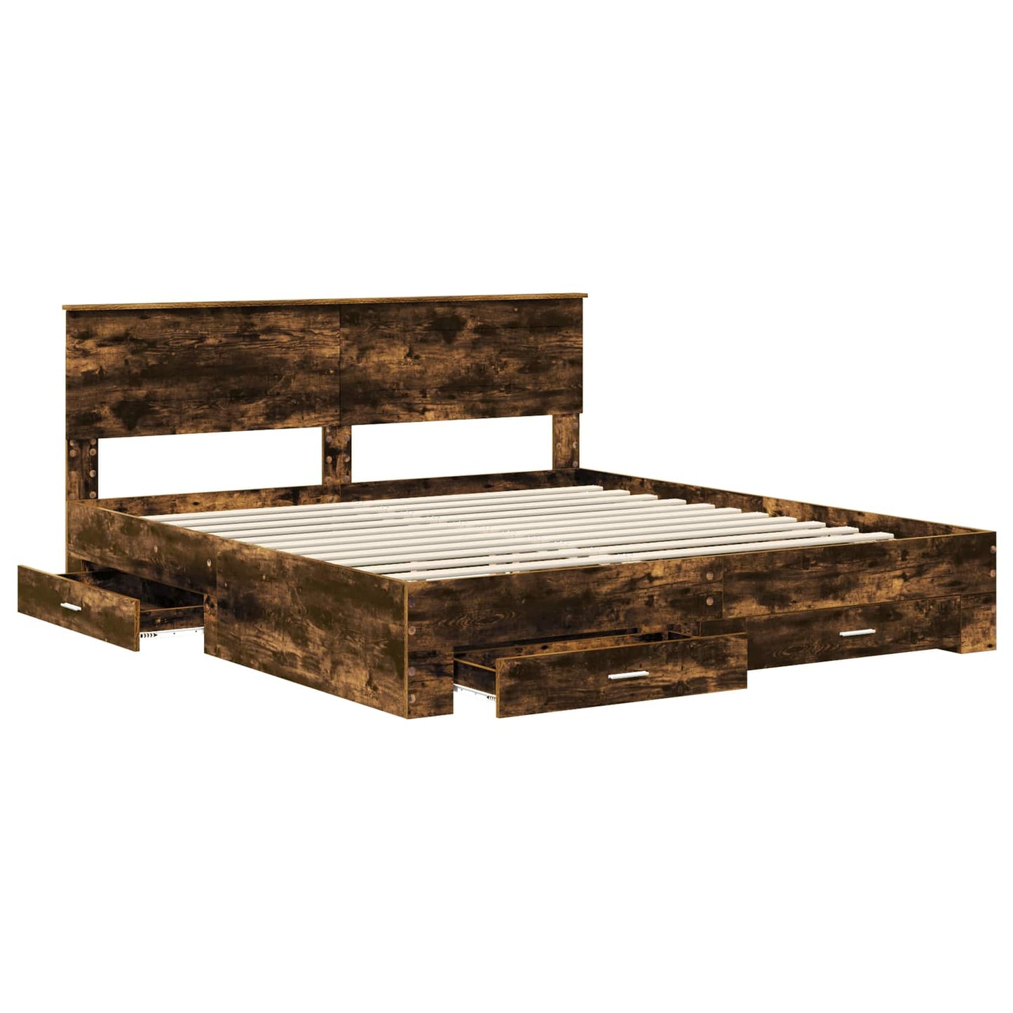 Bedframe met hoofdeinde Gerookt eiken 200 x 200 cm Bewerkt hout is nu te koop bij PeponiXL, paradijselijk wonen!