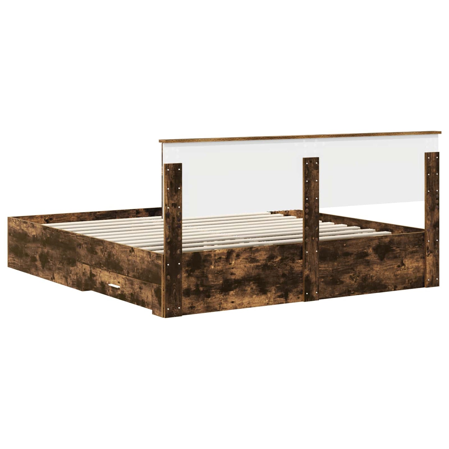 Bedframe met hoofdeinde Gerookt eiken 200 x 200 cm Bewerkt hout is nu te koop bij PeponiXL, paradijselijk wonen!