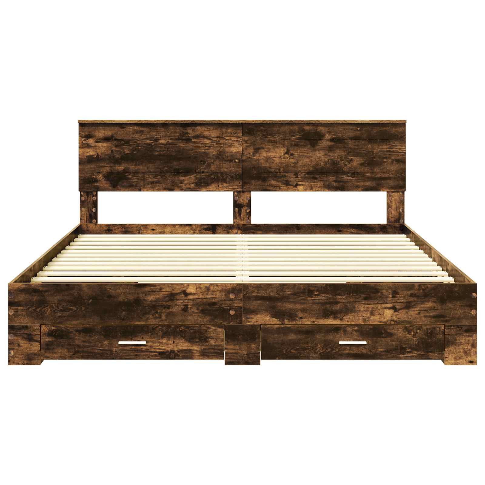 Bedframe met hoofdeinde Gerookt eiken 200 x 200 cm Bewerkt hout is nu te koop bij PeponiXL, paradijselijk wonen!