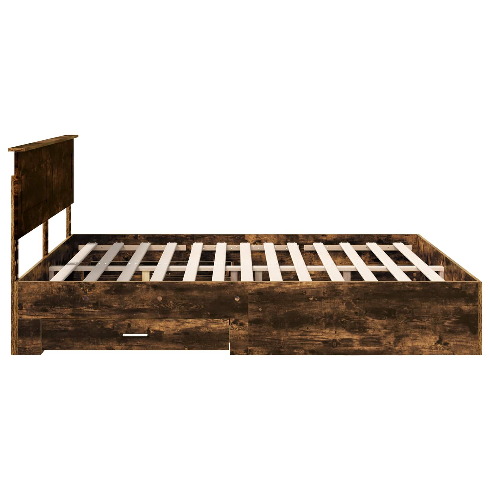 Bedframe met hoofdeinde Gerookt eiken 200 x 200 cm Bewerkt hout is nu te koop bij PeponiXL, paradijselijk wonen!