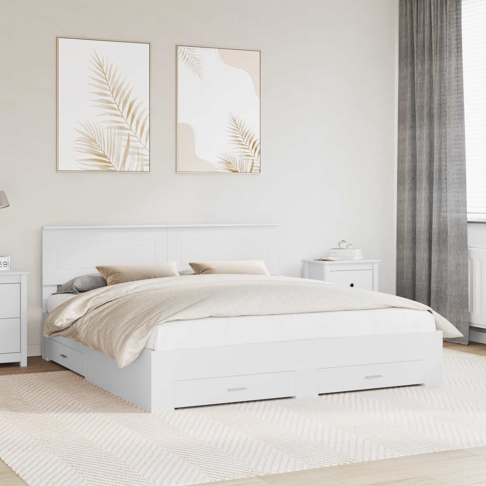 Bedframe met hoofdeinde met lade Wit 180 x 200 cm Bewerkt hout is nu te koop bij PeponiXL, paradijselijk wonen!