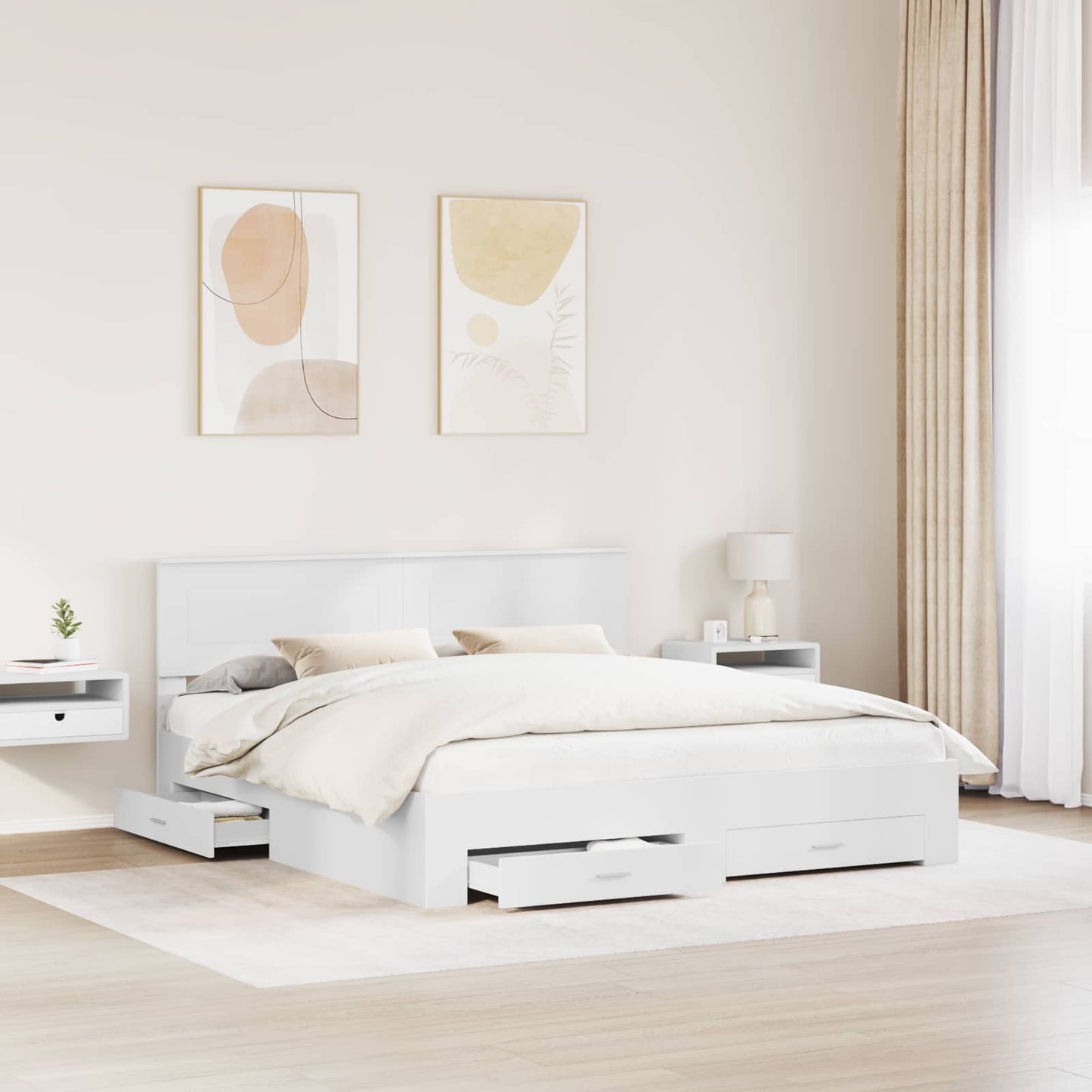 Bedframe met hoofdeinde met lade Wit 180 x 200 cm Bewerkt hout is nu te koop bij PeponiXL, paradijselijk wonen!