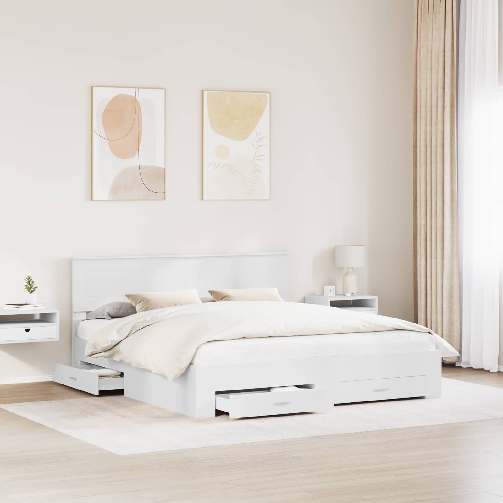 Bedframe met hoofdeinde met lade Wit 180 x 200 cm Bewerkt hout is nu te koop bij PeponiXL, paradijselijk wonen!