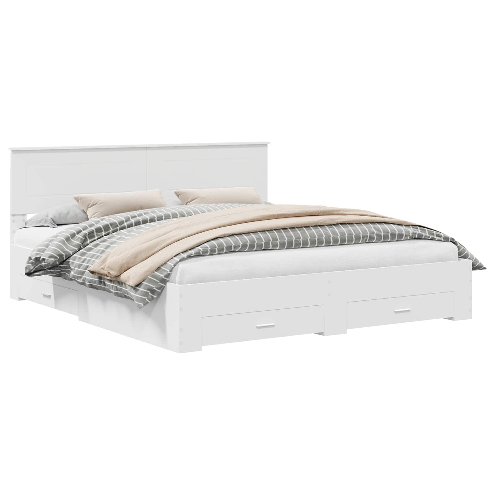 Bedframe met hoofdeinde met lade Wit 180 x 200 cm Bewerkt hout is nu te koop bij PeponiXL, paradijselijk wonen!