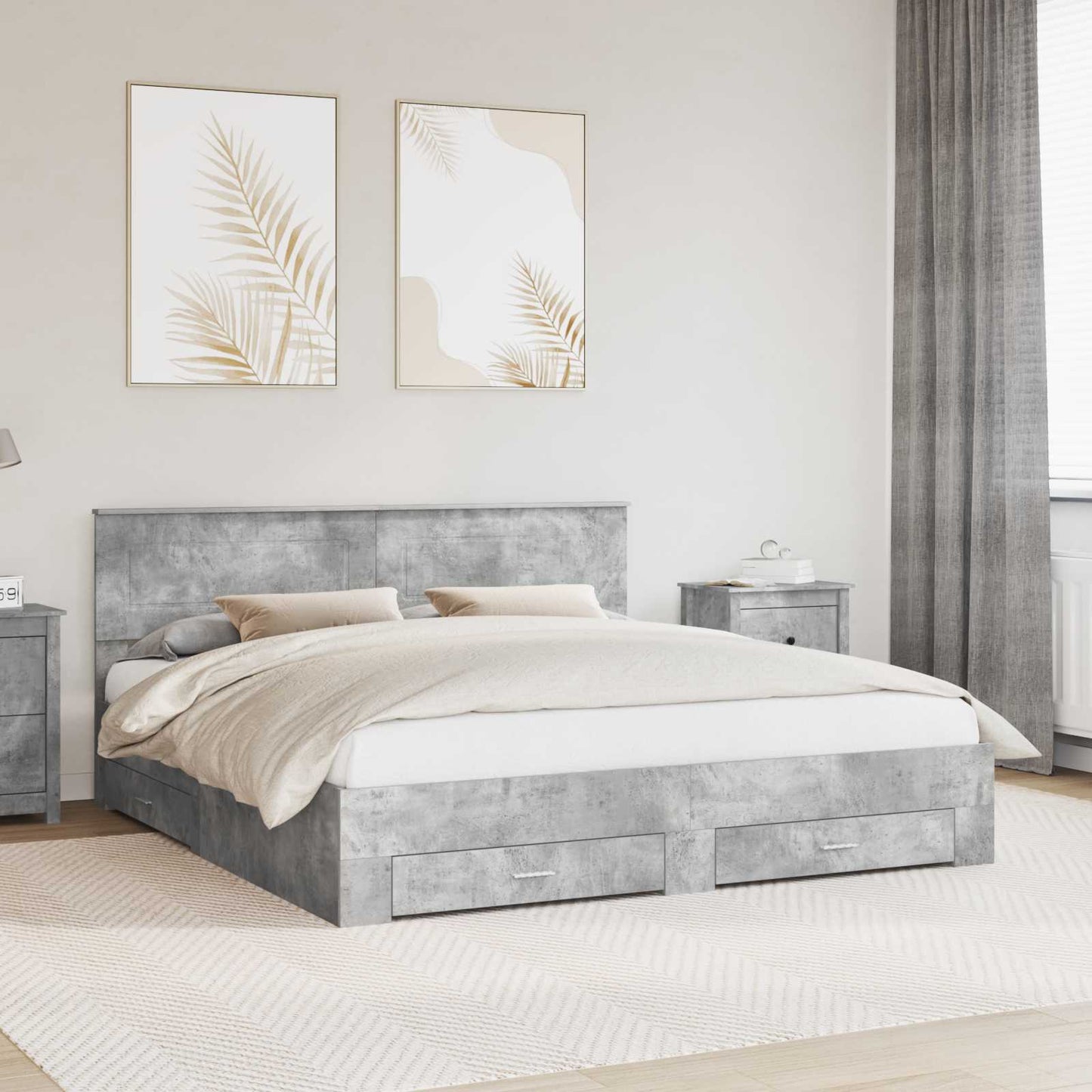 Bedframe met hoofdeinde Beton Grijs 180 x 200 cm Bewerkt hout is nu te koop bij PeponiXL, paradijselijk wonen!