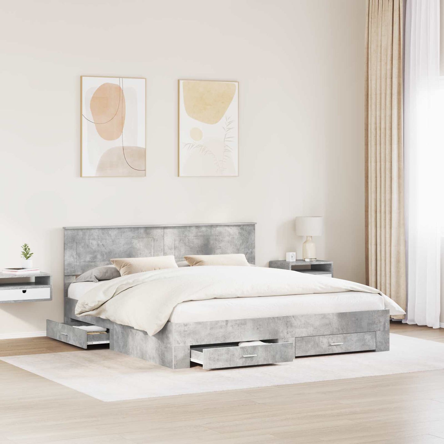 Bedframe met hoofdeinde Beton Grijs 180 x 200 cm Bewerkt hout is nu te koop bij PeponiXL, paradijselijk wonen!