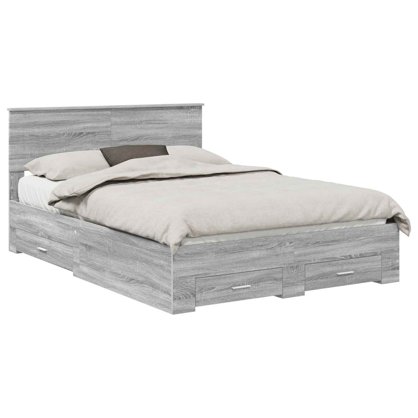 Bedframe met hoofdeinde Grijs Sonoma 160 x 200 cm Bewerkt hout is nu te koop bij PeponiXL, paradijselijk wonen!