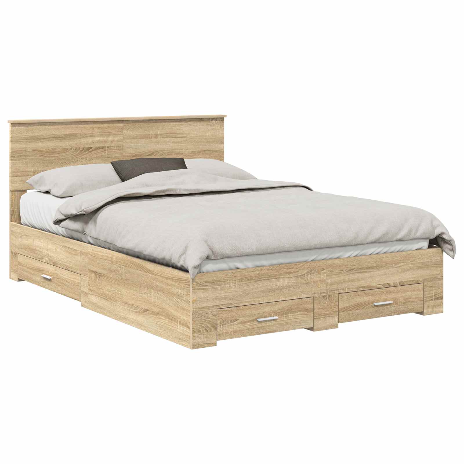 Bedframe met hoofdeinde Sonoma Eiken 150 x 200 cm Bewerkt hout is nu te koop bij PeponiXL, paradijselijk wonen!
