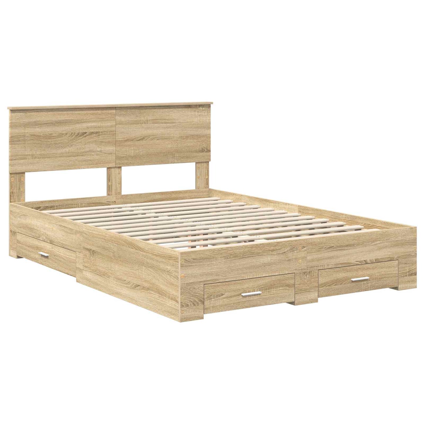 Bedframe met hoofdeinde Sonoma Eiken 150 x 200 cm Bewerkt hout is nu te koop bij PeponiXL, paradijselijk wonen!