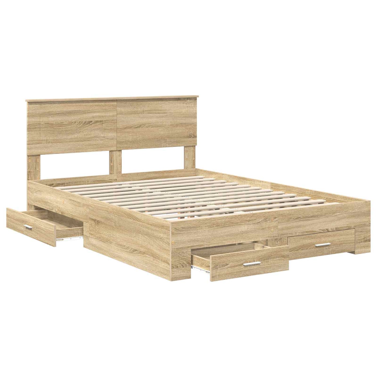 Bedframe met hoofdeinde Sonoma Eiken 150 x 200 cm Bewerkt hout is nu te koop bij PeponiXL, paradijselijk wonen!