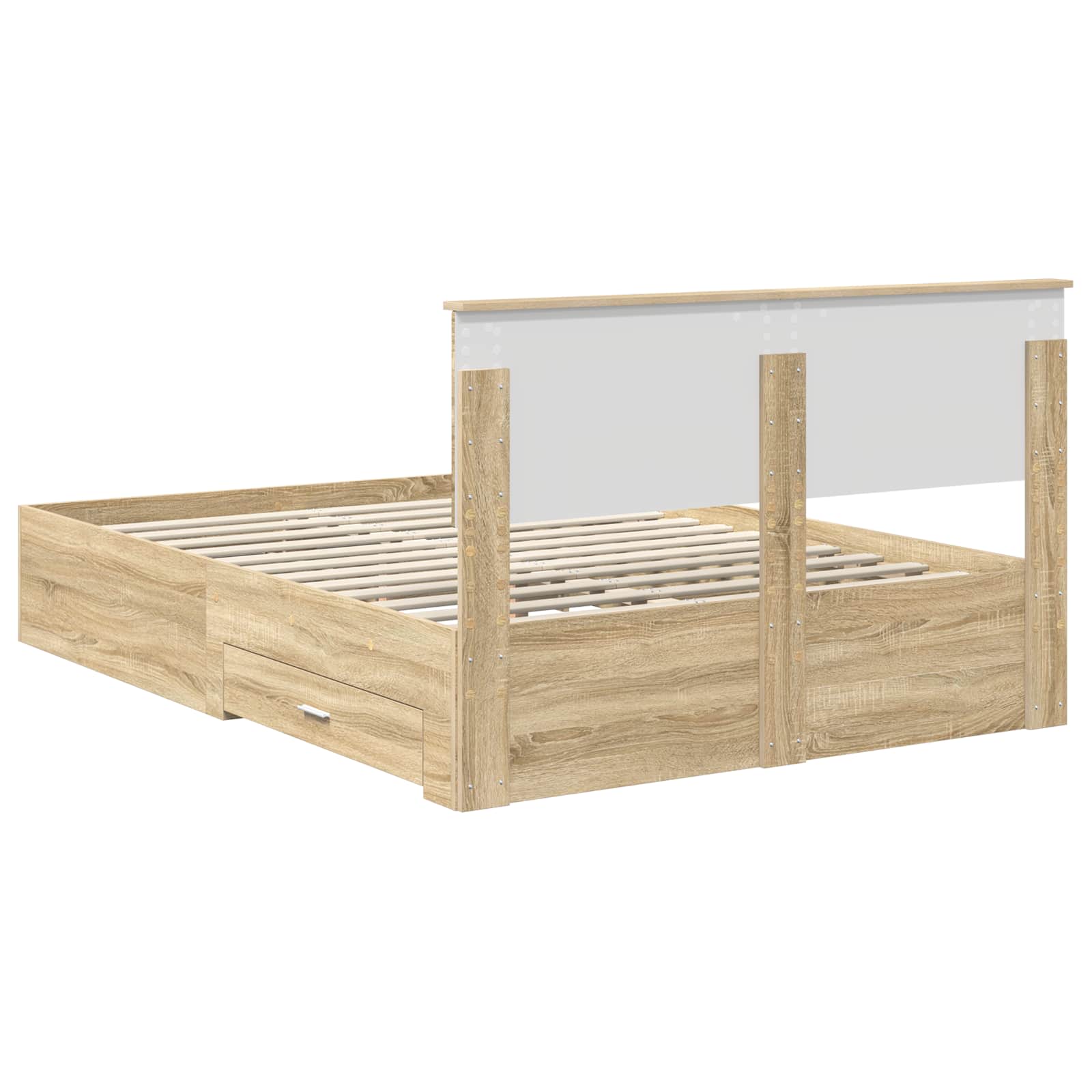 Bedframe met hoofdeinde Sonoma Eiken 150 x 200 cm Bewerkt hout is nu te koop bij PeponiXL, paradijselijk wonen!