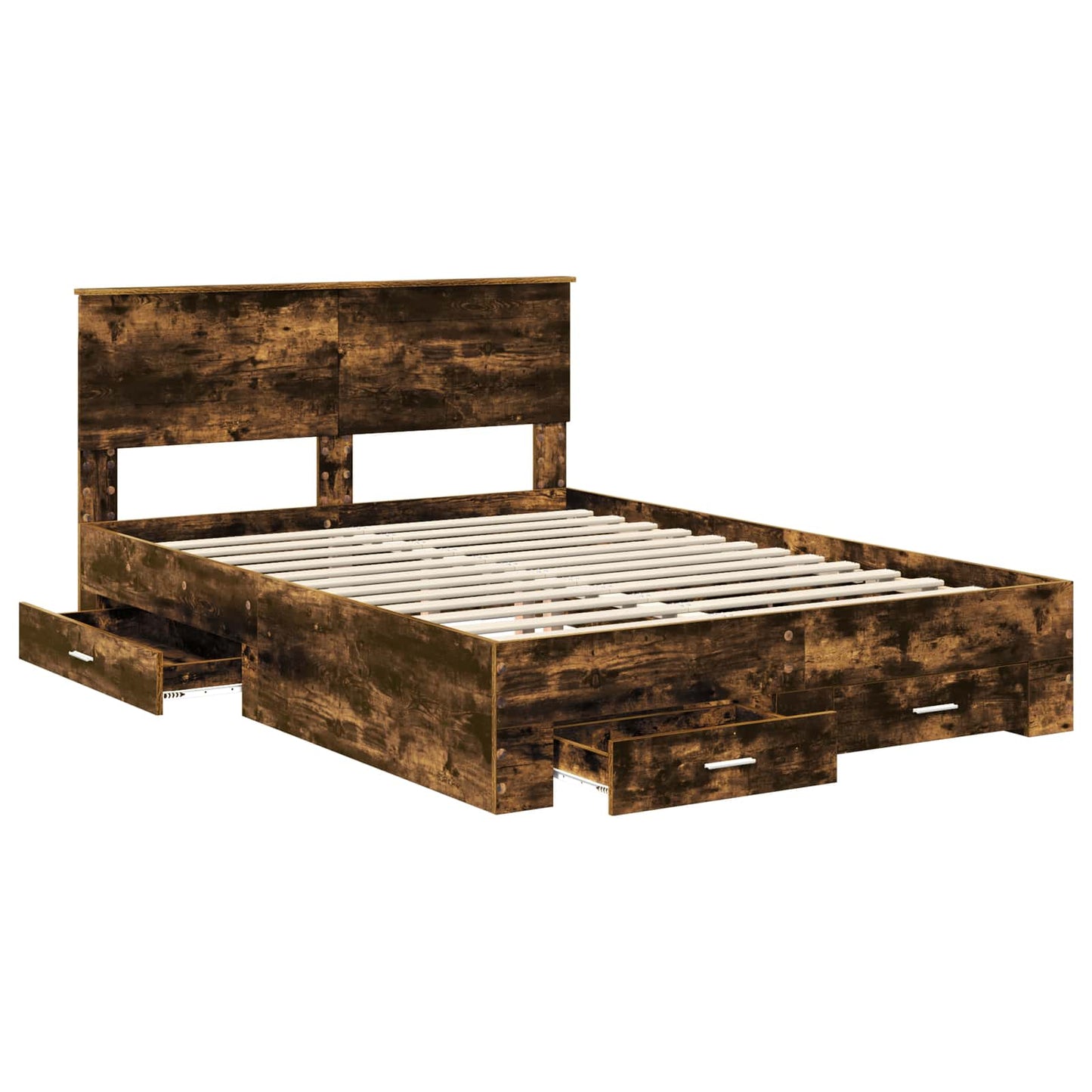 Bedframe met hoofdeinde Gerookt eiken 150 x 200 cm Bewerkt hout is nu te koop bij PeponiXL, paradijselijk wonen!