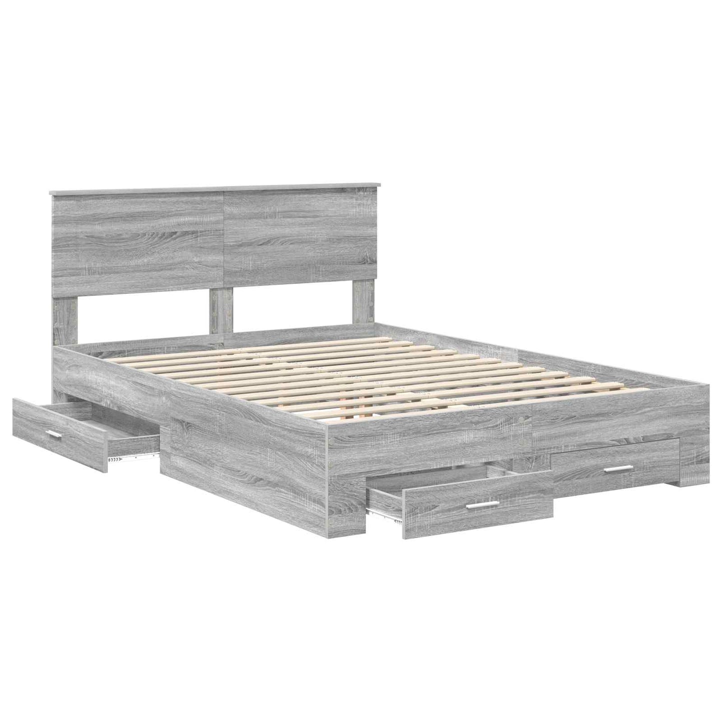 Bedframe met hoofdeinde Grijs Sonoma 150 x 200 cm Bewerkt hout is nu te koop bij PeponiXL, paradijselijk wonen!