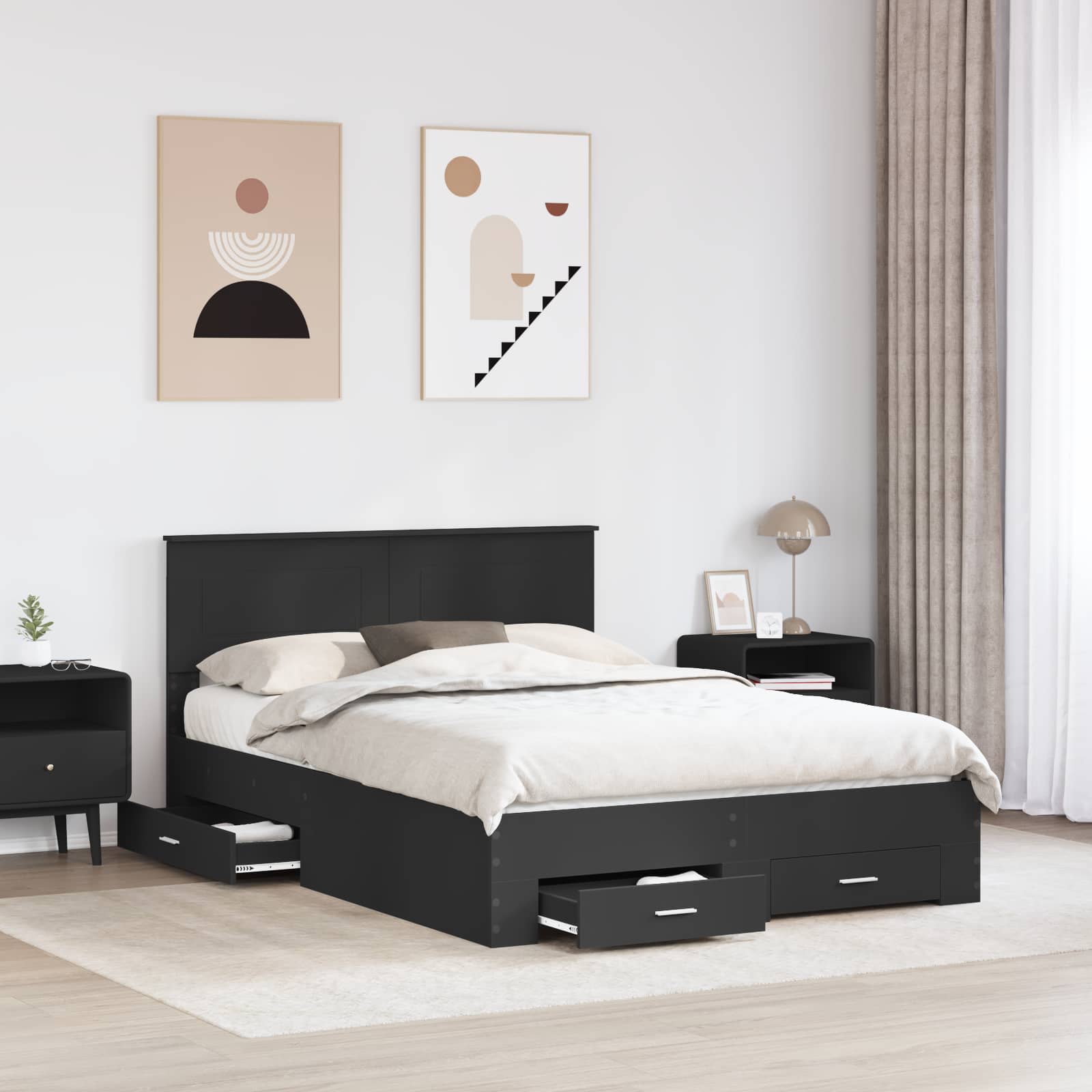 Bedframe met hoofdeinde Zwart 140 x 190 cm Bewerkt hout is nu te koop bij PeponiXL, paradijselijk wonen!