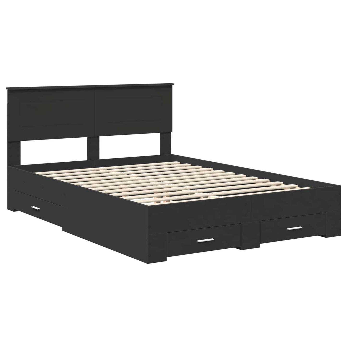Bedframe met hoofdeinde Zwart 140 x 190 cm Bewerkt hout is nu te koop bij PeponiXL, paradijselijk wonen!
