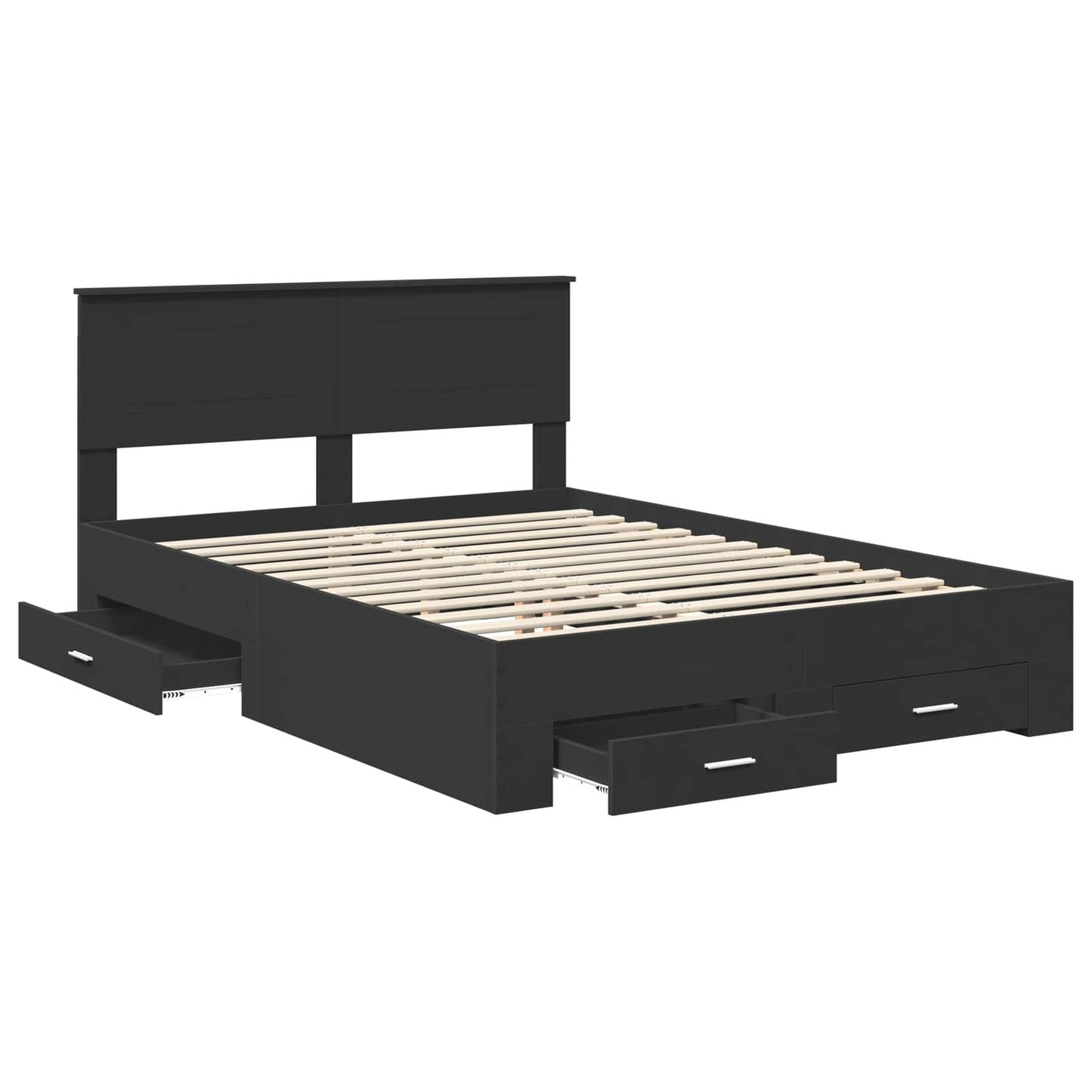 Bedframe met hoofdeinde Zwart 140 x 190 cm Bewerkt hout is nu te koop bij PeponiXL, paradijselijk wonen!
