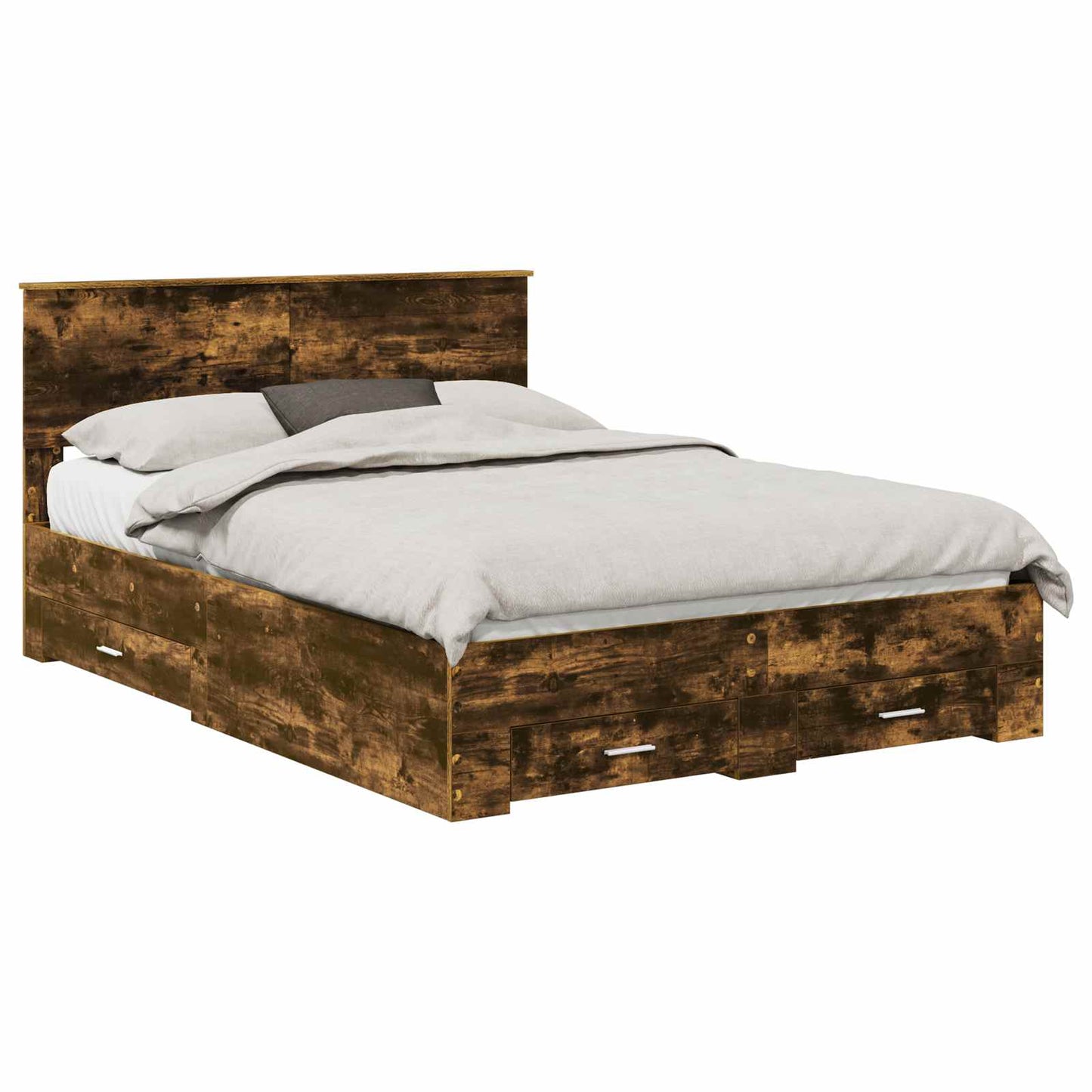 Bedframe met hoofdeinde Gerookt eiken 140 x 190 cm Bewerkt hout is nu te koop bij PeponiXL, paradijselijk wonen!