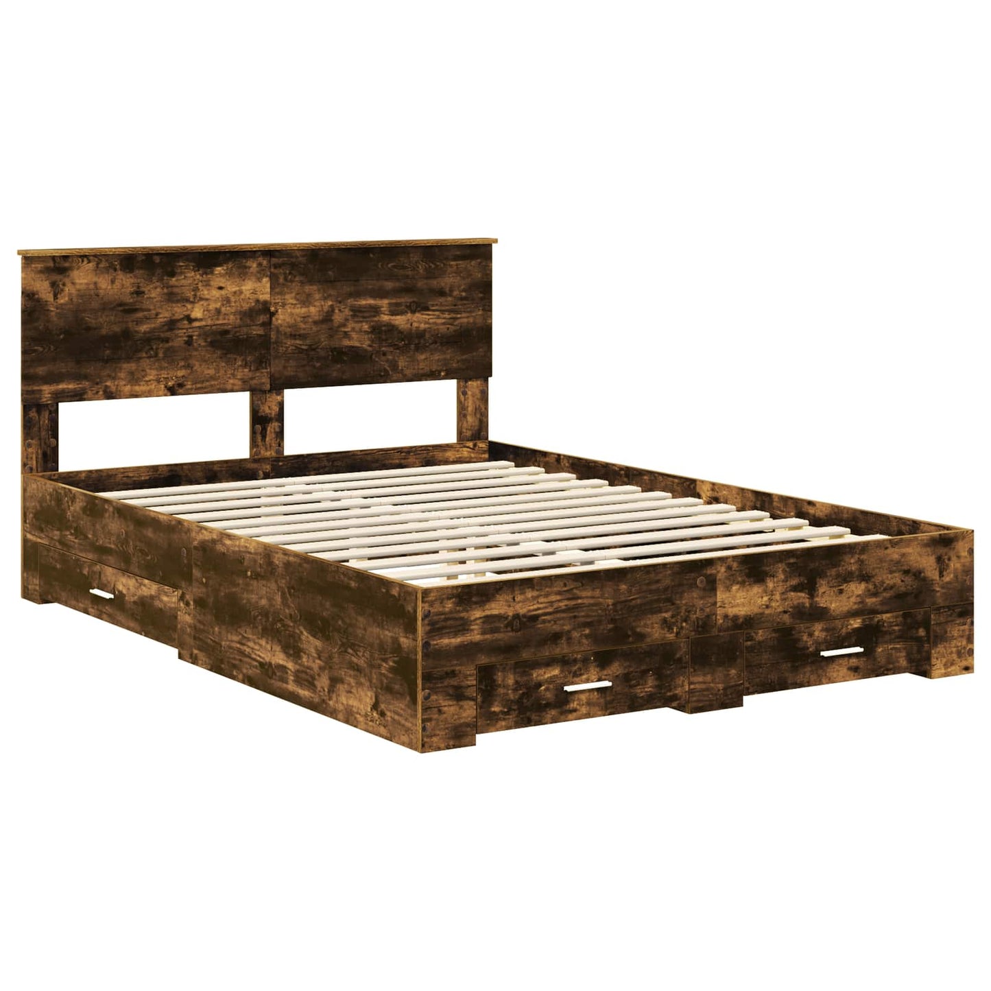 Bedframe met hoofdeinde Gerookt eiken 140 x 190 cm Bewerkt hout is nu te koop bij PeponiXL, paradijselijk wonen!
