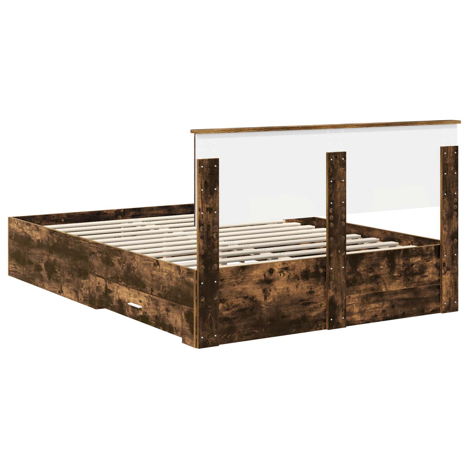 Bedframe met hoofdeinde Gerookt eiken 140 x 190 cm Bewerkt hout is nu te koop bij PeponiXL, paradijselijk wonen!