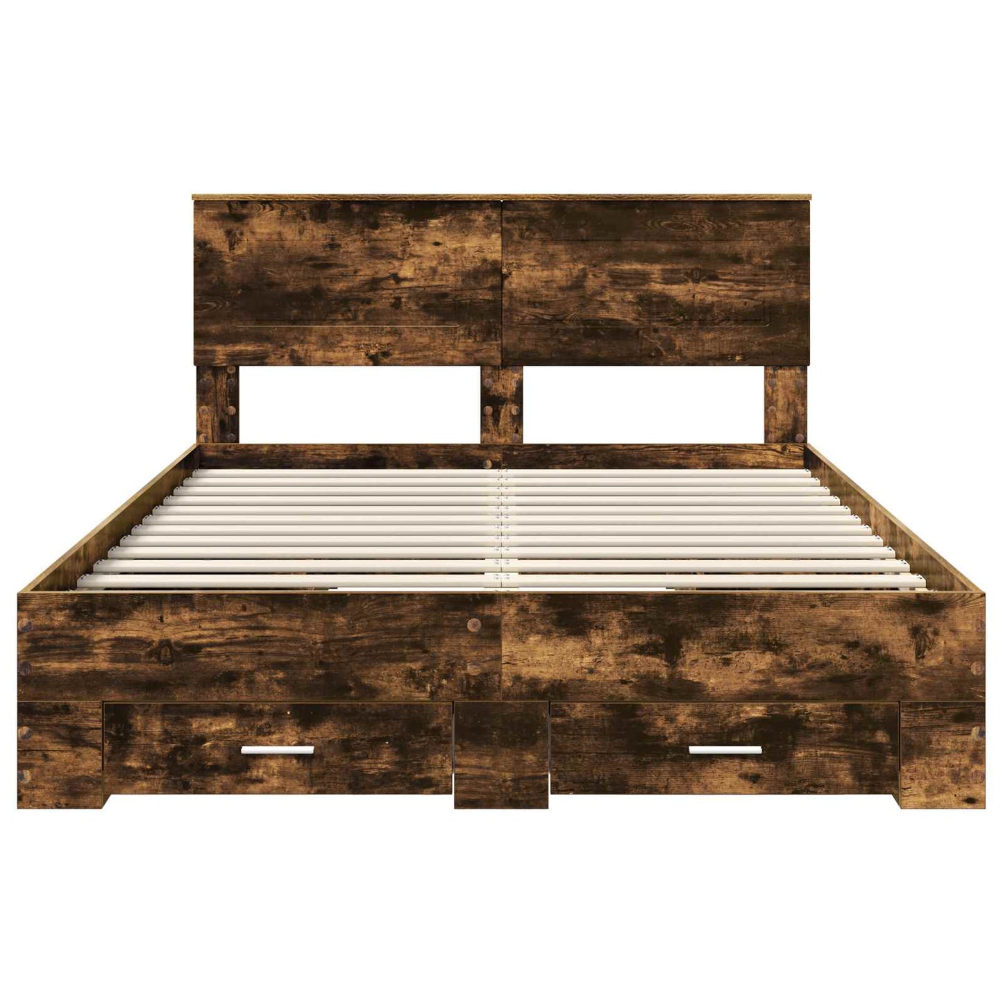 Bedframe met hoofdeinde Gerookt eiken 140 x 190 cm Bewerkt hout is nu te koop bij PeponiXL, paradijselijk wonen!