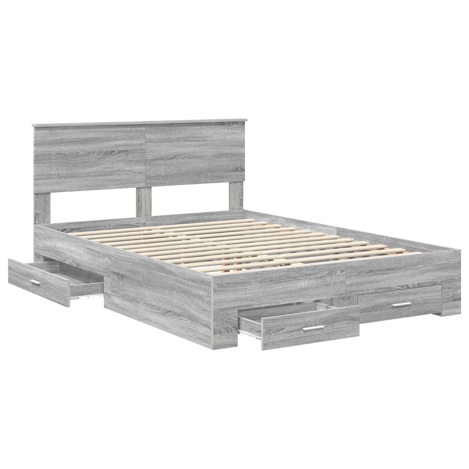 Bedframe met hoofdeinde Grijs Sonoma 140 x 190 cm Bewerkt hout is nu te koop bij PeponiXL, paradijselijk wonen!