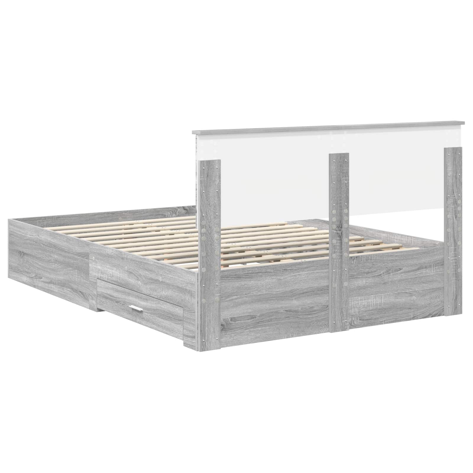 Bedframe met hoofdeinde Grijs Sonoma 140 x 190 cm Bewerkt hout is nu te koop bij PeponiXL, paradijselijk wonen!