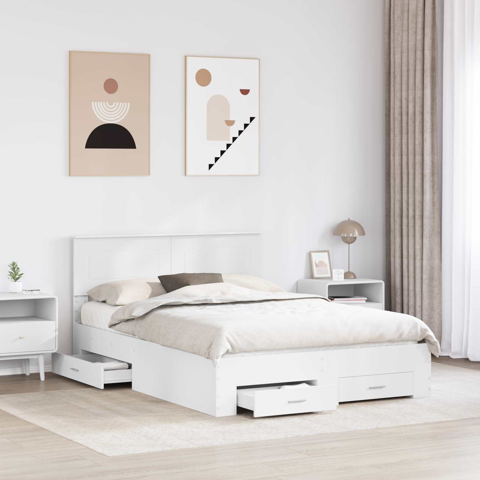 Bedframe met hoofdeinde met lade Wit 140 x 200 cm Bewerkt hout is nu te koop bij PeponiXL, paradijselijk wonen!