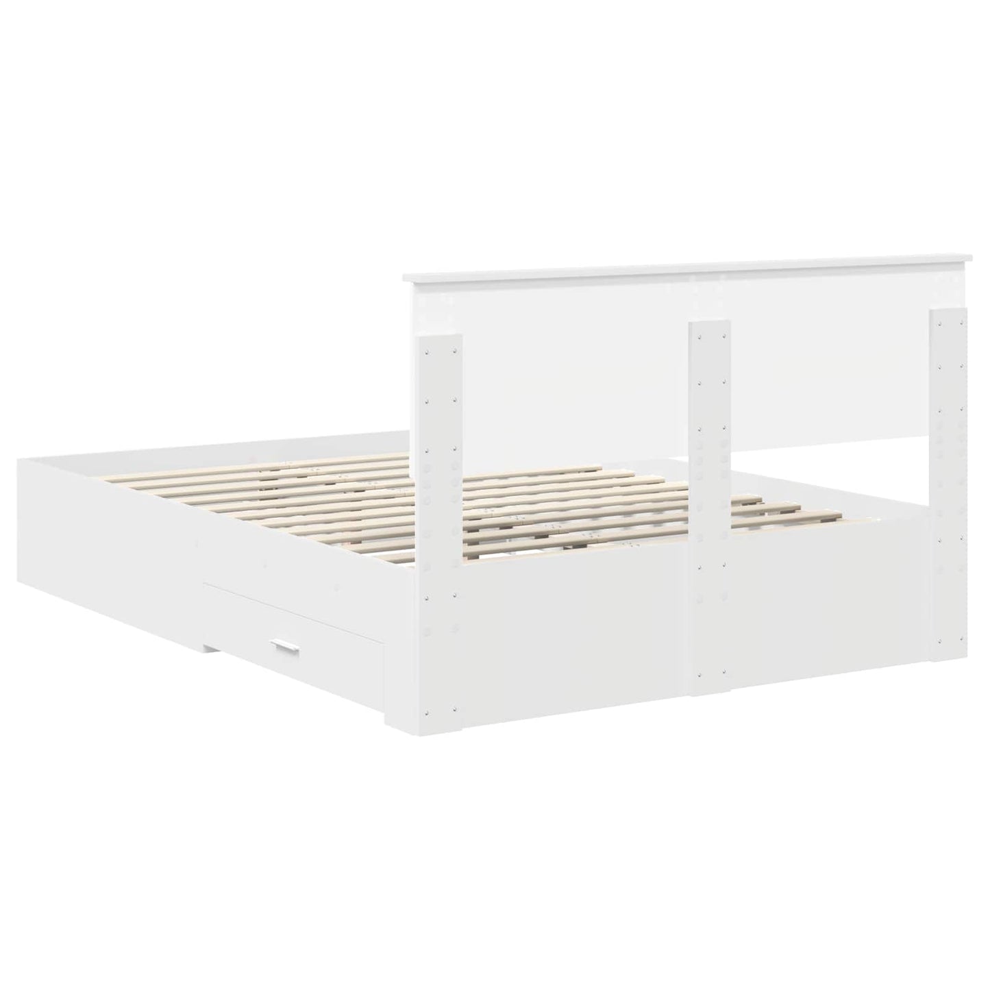 Bedframe met hoofdeinde met lade Wit 140 x 200 cm Bewerkt hout is nu te koop bij PeponiXL, paradijselijk wonen!