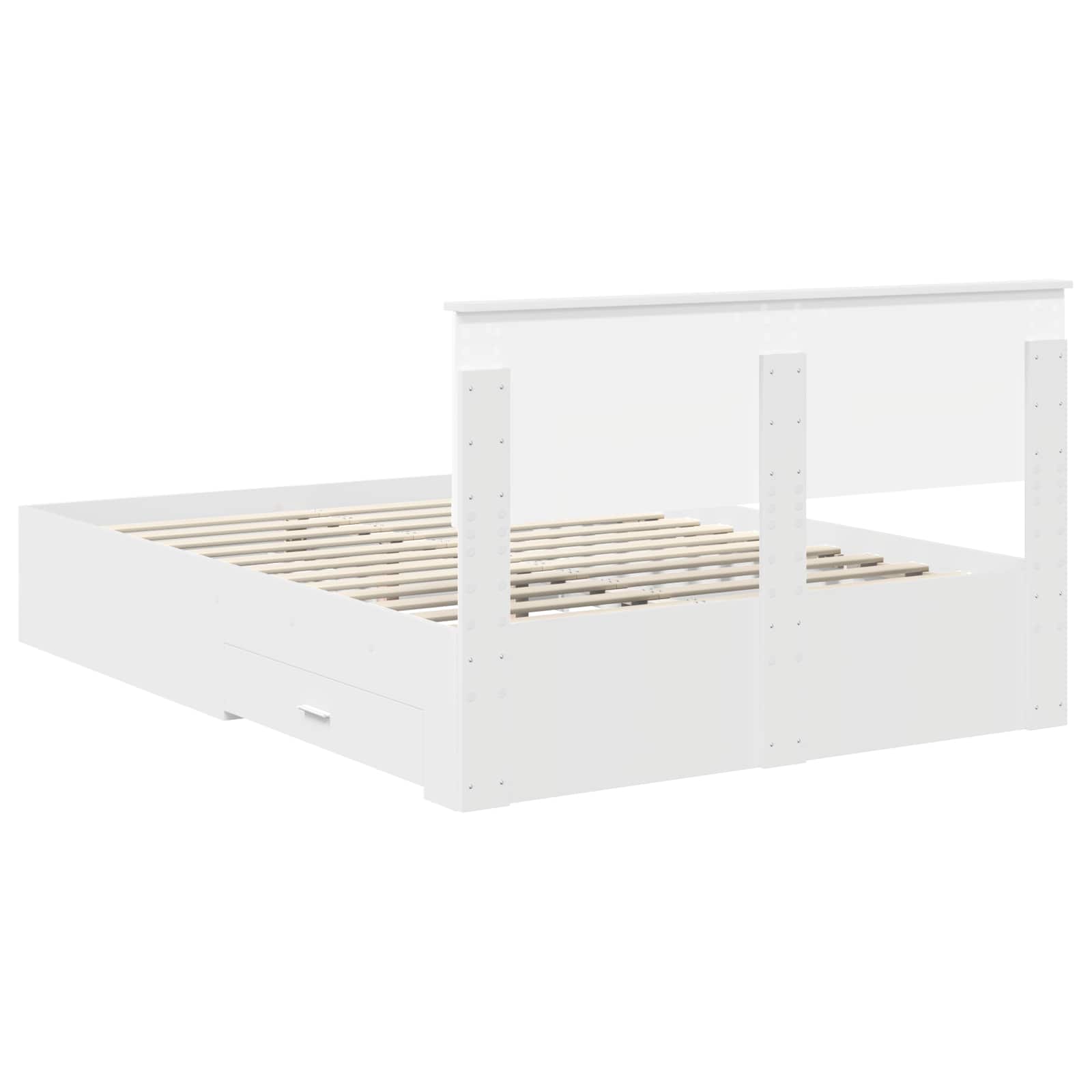 Bedframe met hoofdeinde met lade Wit 140 x 200 cm Bewerkt hout is nu te koop bij PeponiXL, paradijselijk wonen!