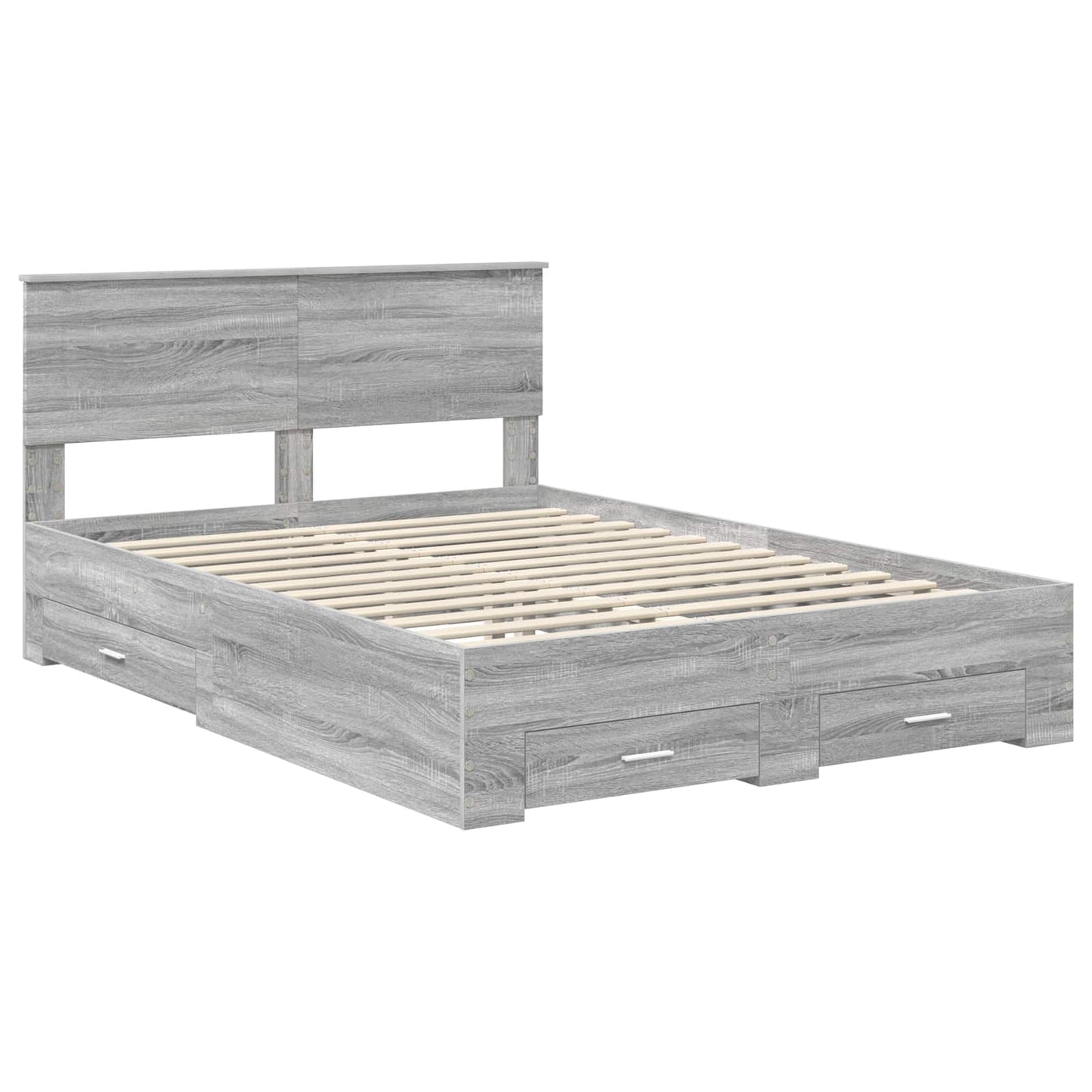 Bedframe met hoofdeinde Grijs Sonoma 140 x 200 cm Bewerkt hout is nu te koop bij PeponiXL, paradijselijk wonen!