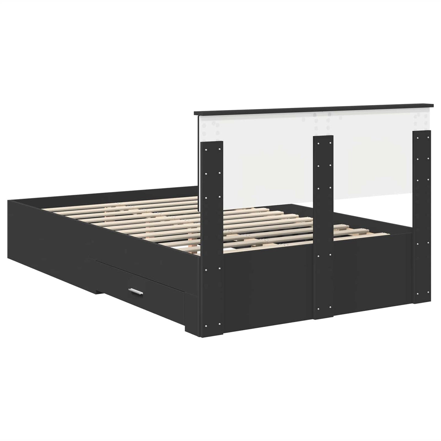 Bedframe met hoofdeinde Zwart 135 x 190 cm Bewerkt hout is nu te koop bij PeponiXL, paradijselijk wonen!