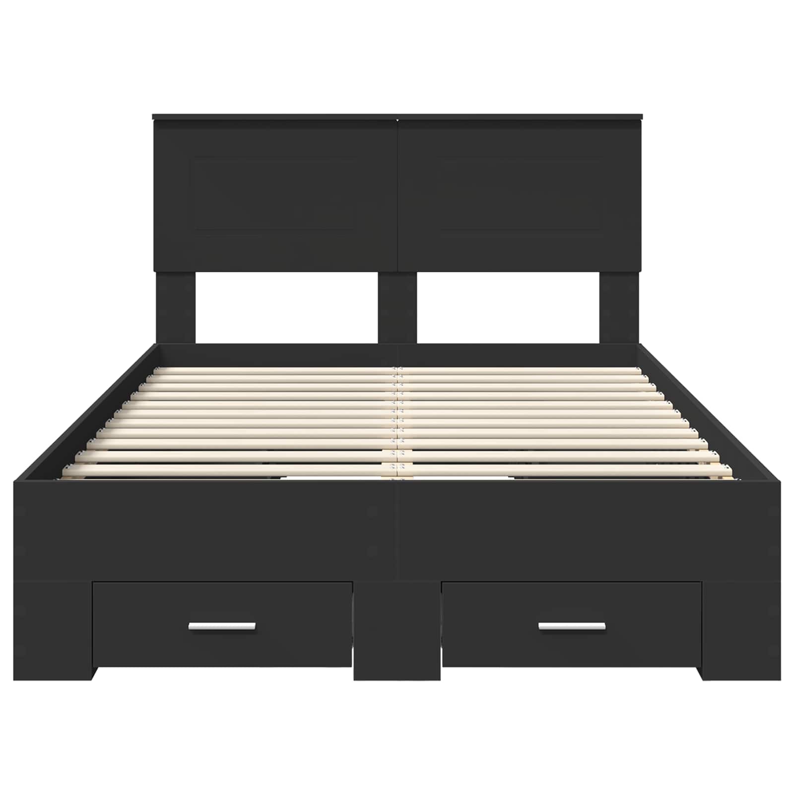 Bedframe met hoofdeinde Zwart 135 x 190 cm Bewerkt hout is nu te koop bij PeponiXL, paradijselijk wonen!